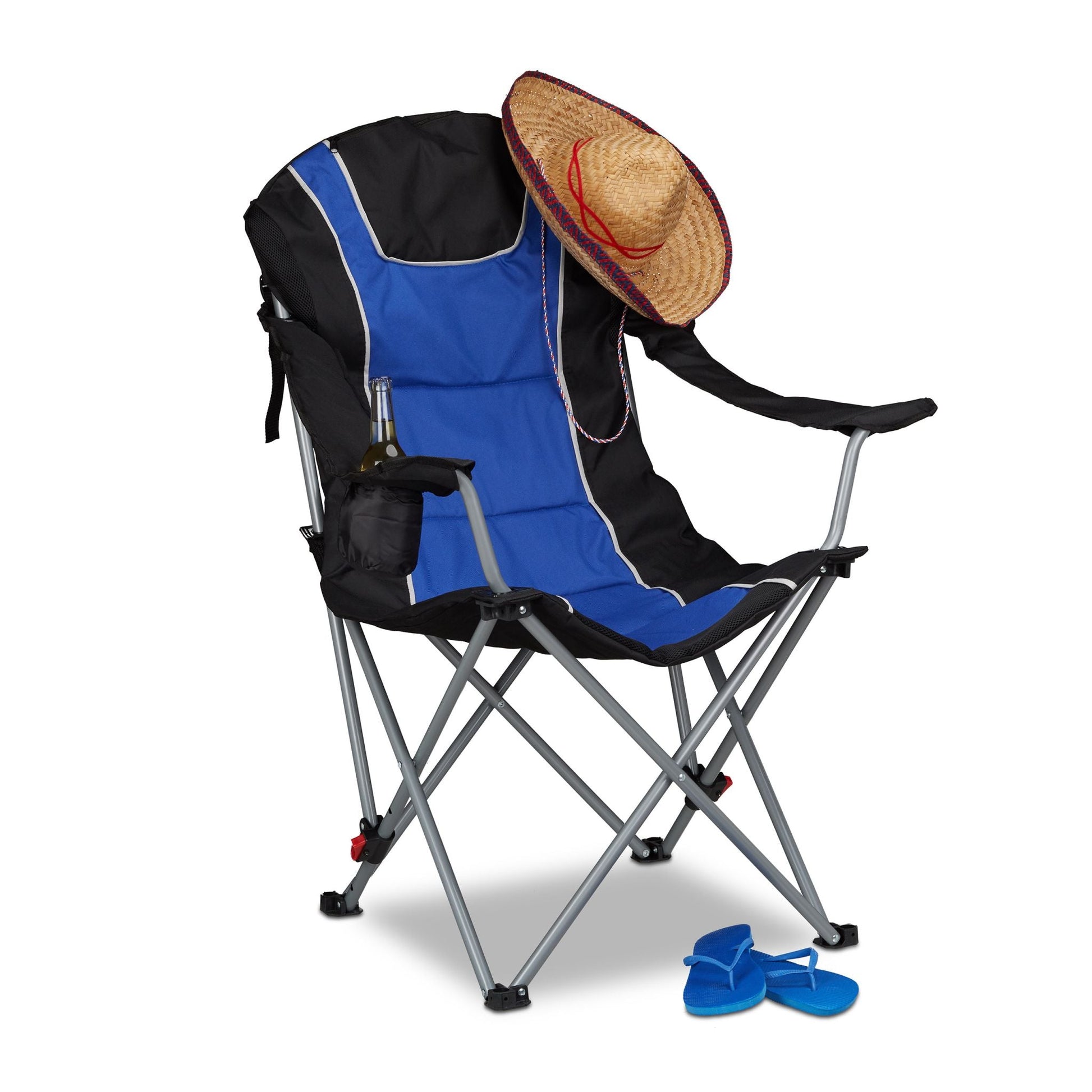 Campingstuhl faltbar mit Polsterung Blau-Schwarz-Silber von Relaxdays