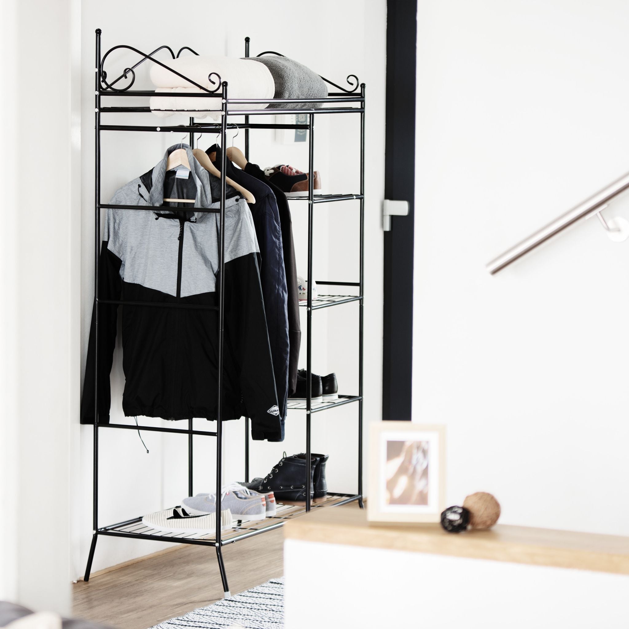 Garderobe COUNTRY mit Stoffbezug Weiss-Schwarz von Relaxdays