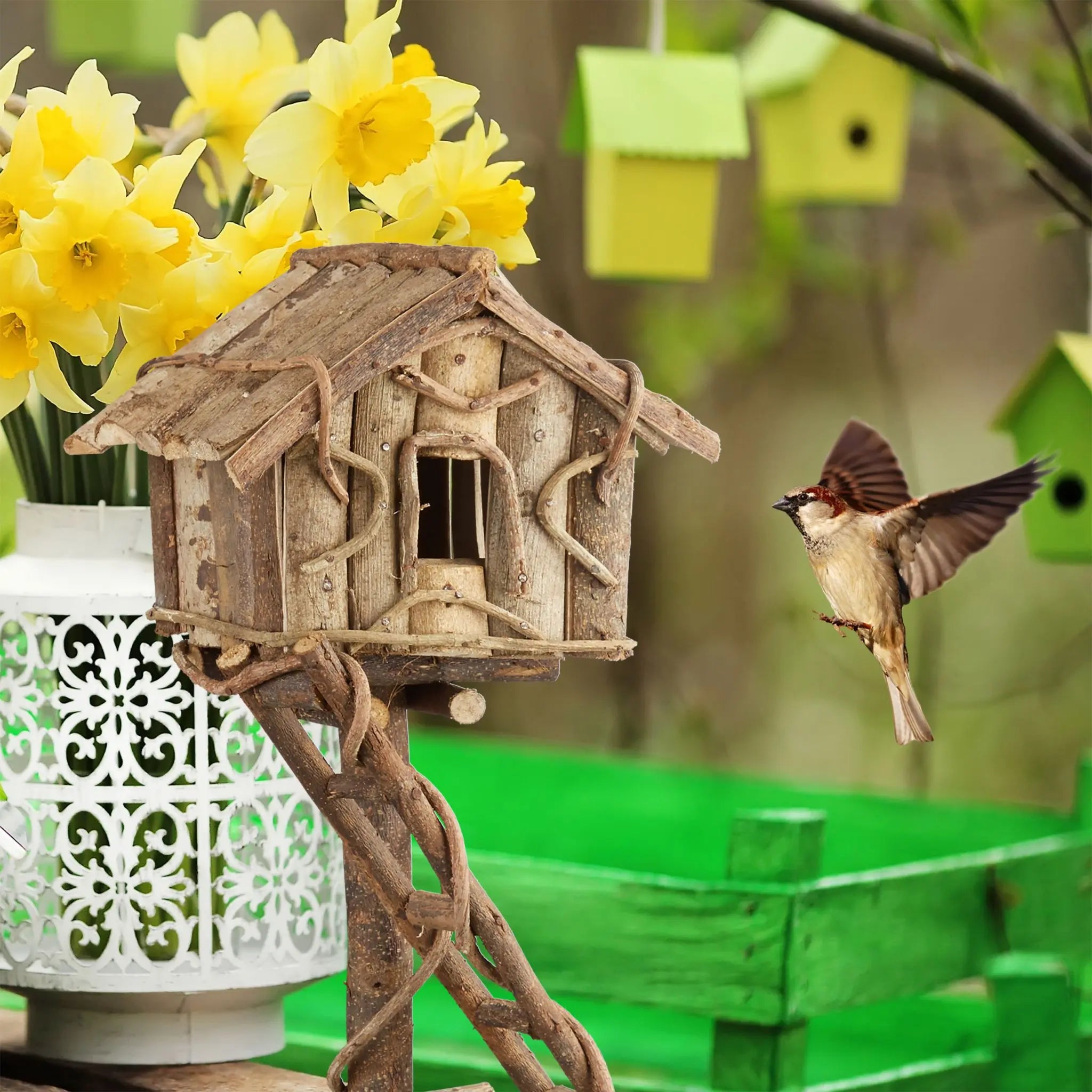 Vogelhaus stehend zur Dekoration Hellbraun von Relaxdays