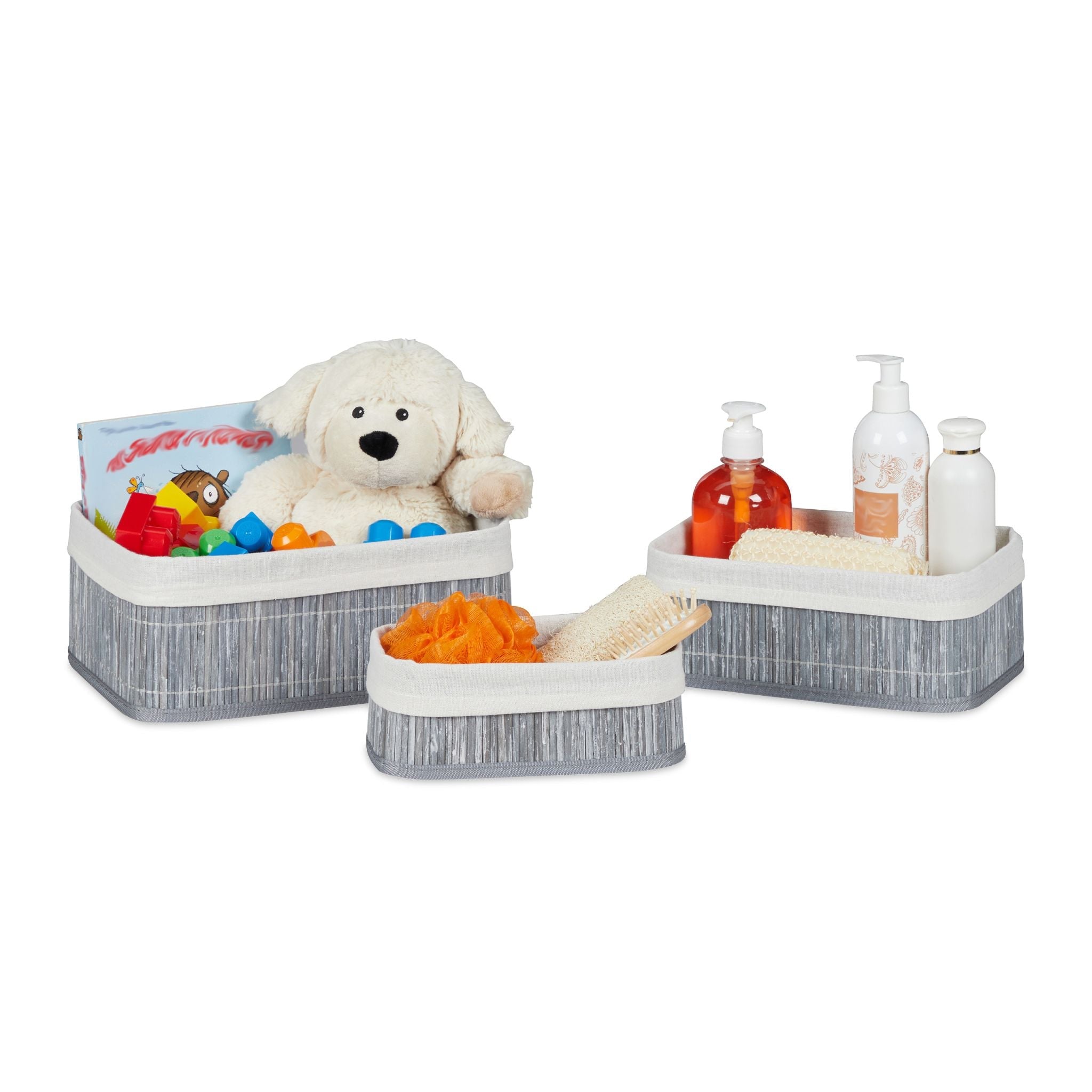 Aufbewahrungskorb Bad 3 teiliges Set Weiss-Grau von Relaxdays