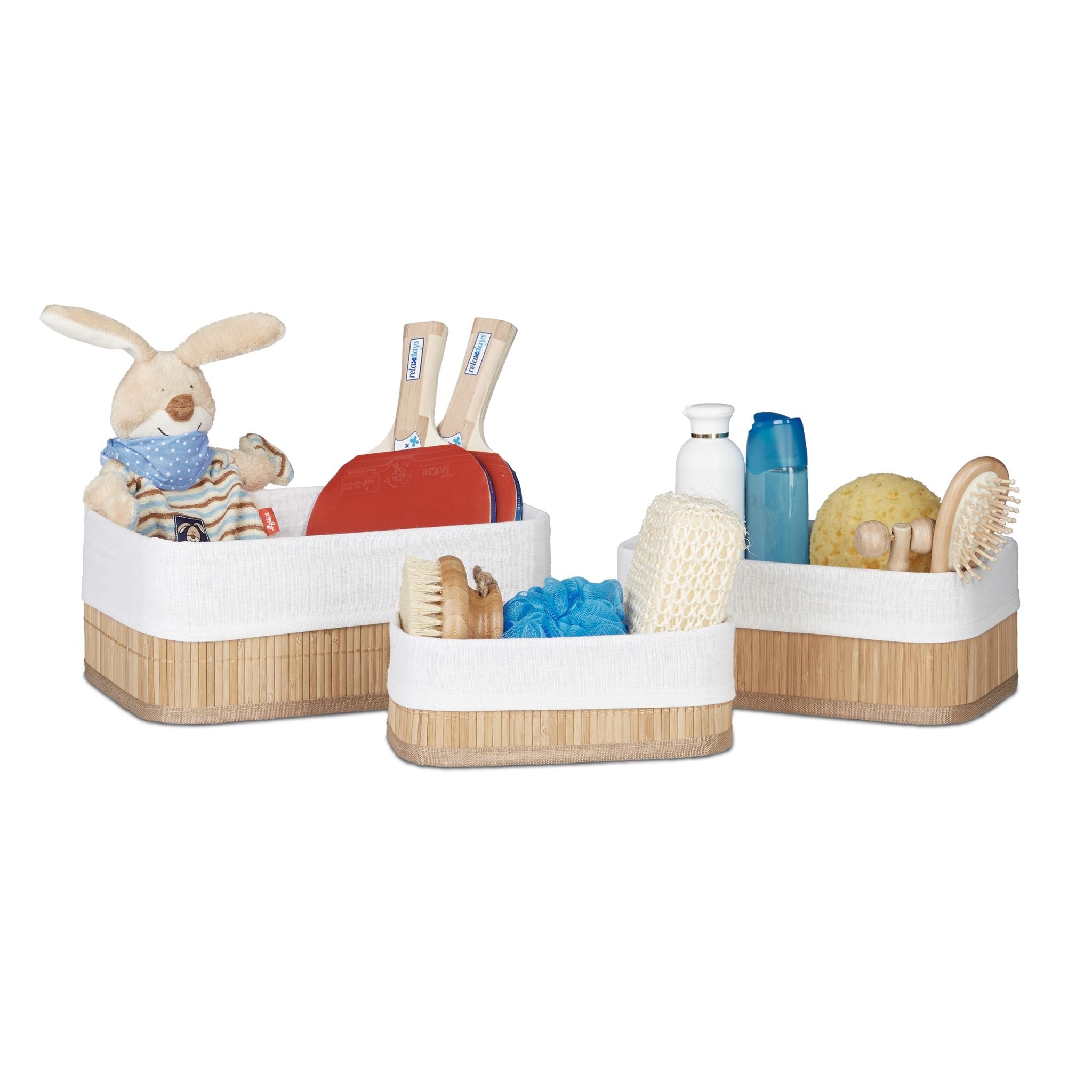 Aufbewahrungskorb Bad 3 teiliges Set Weiss-Hellbraun von Relaxdays