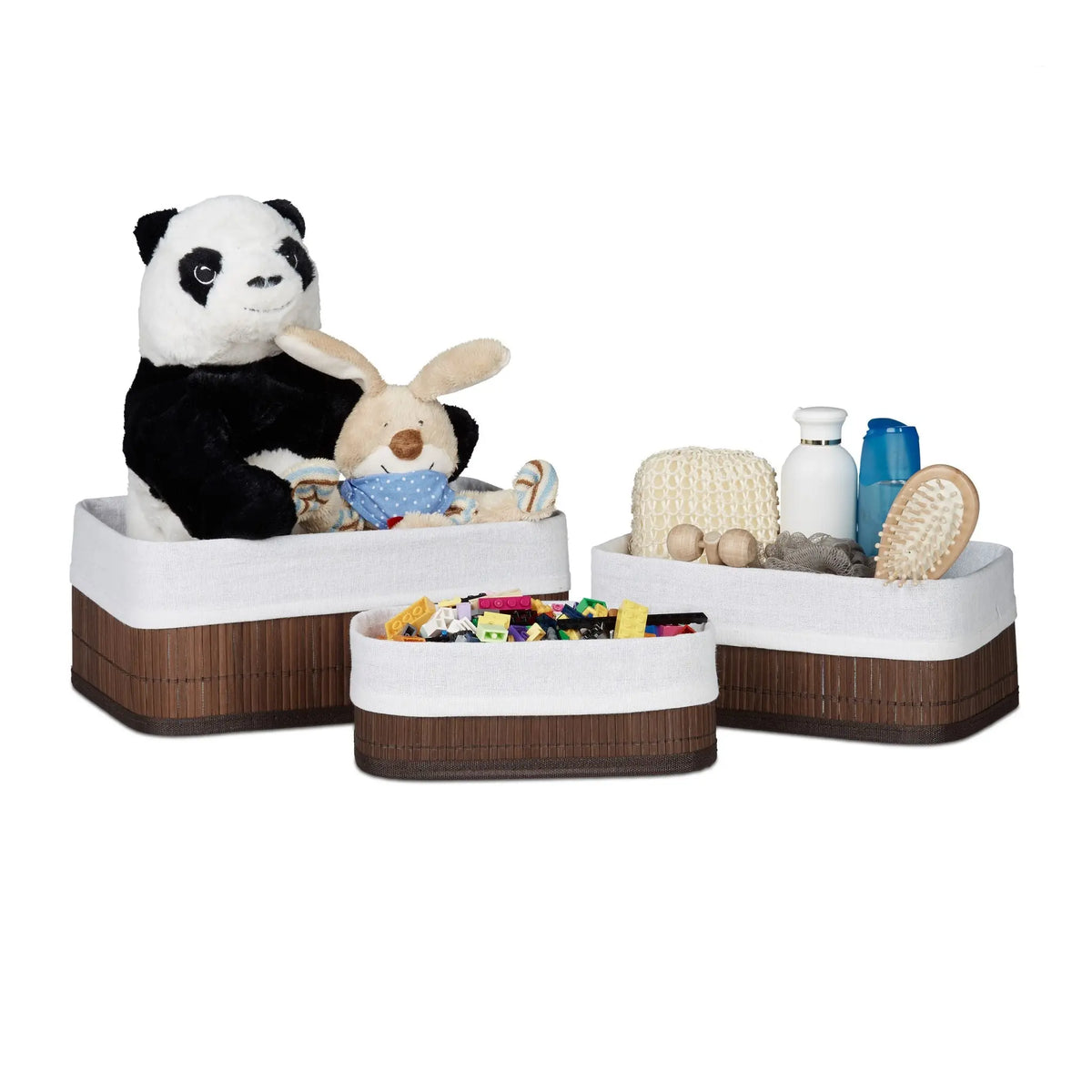 Aufbewahrungskorb Bad 3 teiliges Set Weiss-Braun von Relaxdays