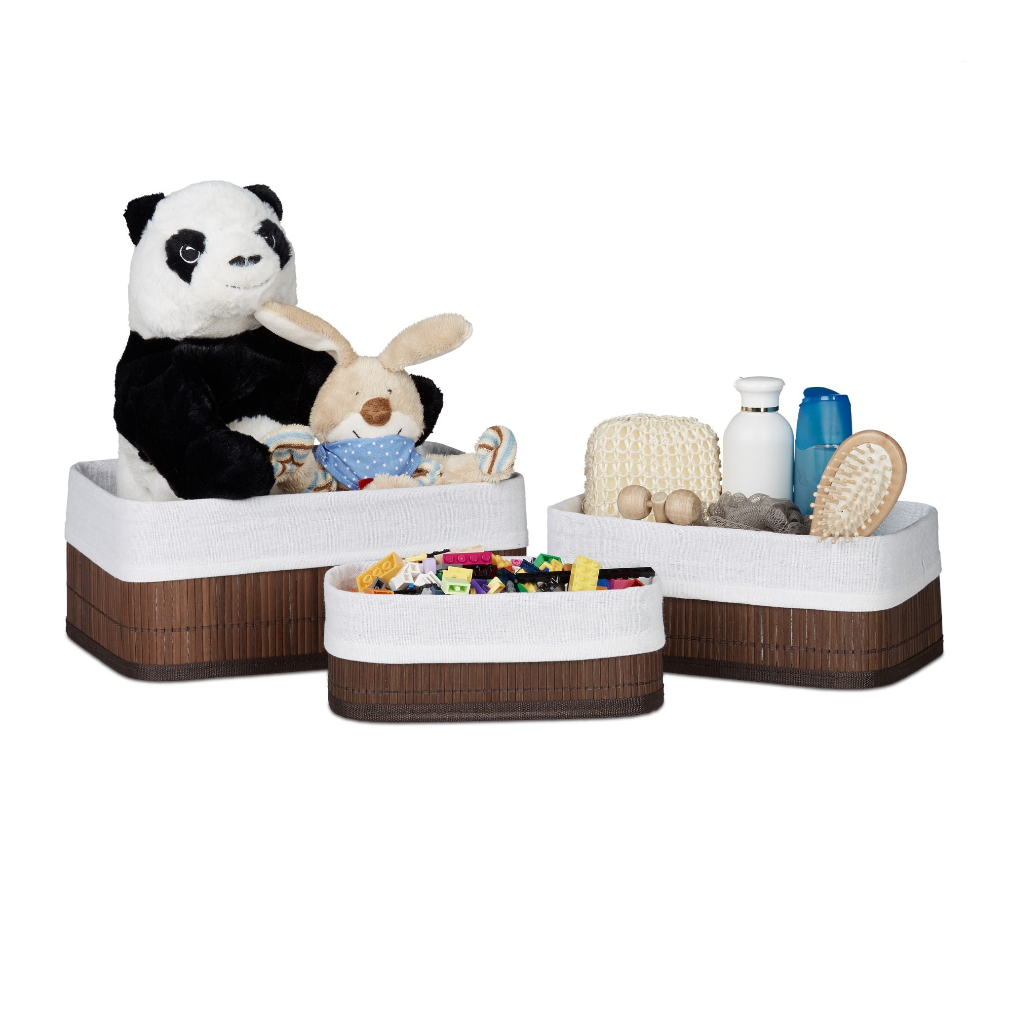 Aufbewahrungskorb Bad 3 teiliges Set Weiss-Braun von Relaxdays
