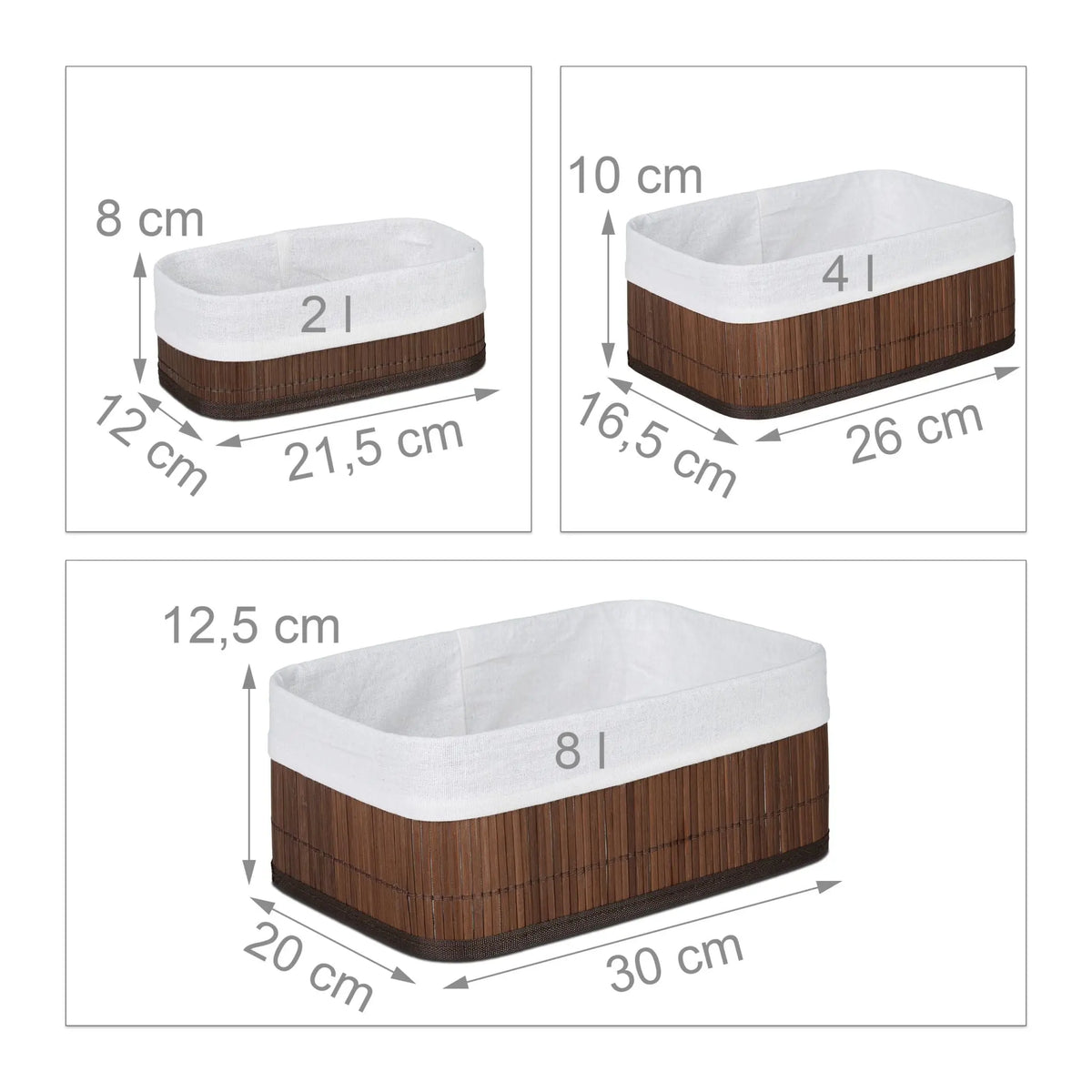 Aufbewahrungskorb Bad 3 teiliges Set Weiss-Braun von Relaxdays