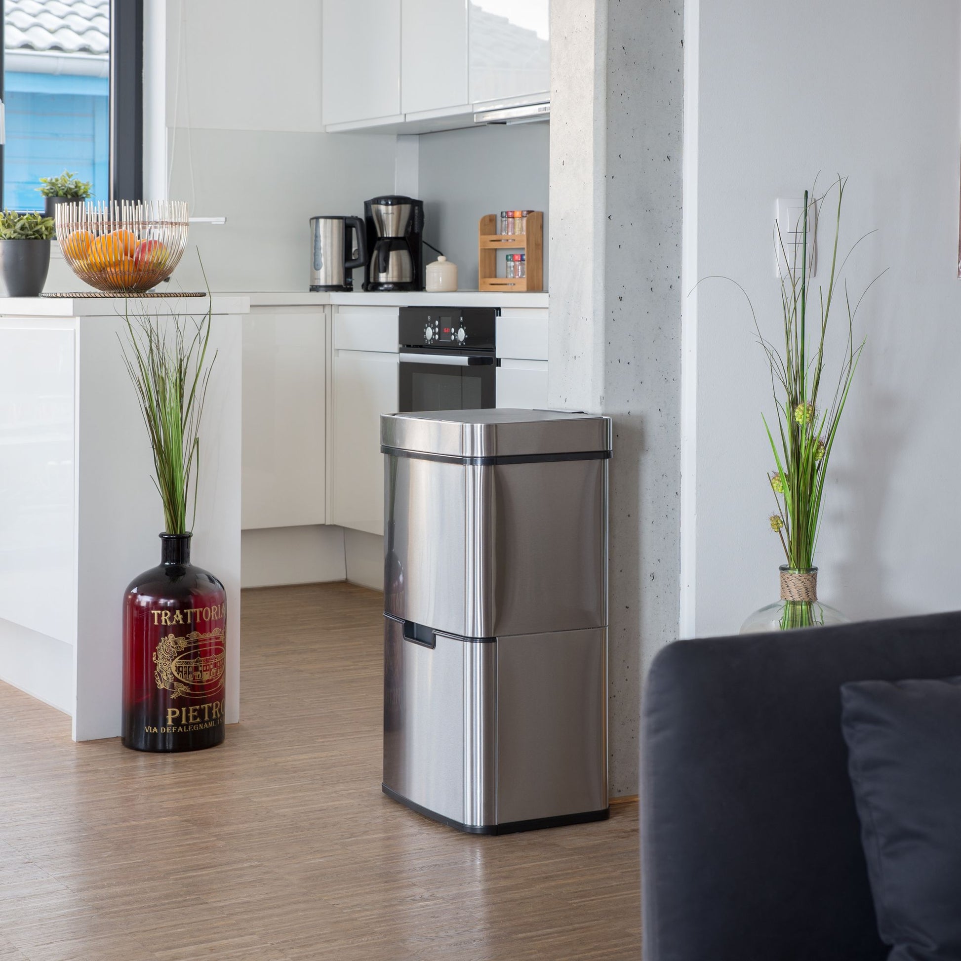 Mülltrennsystem 3-fach mit Sensor Schwarz-Silber von Relaxdays