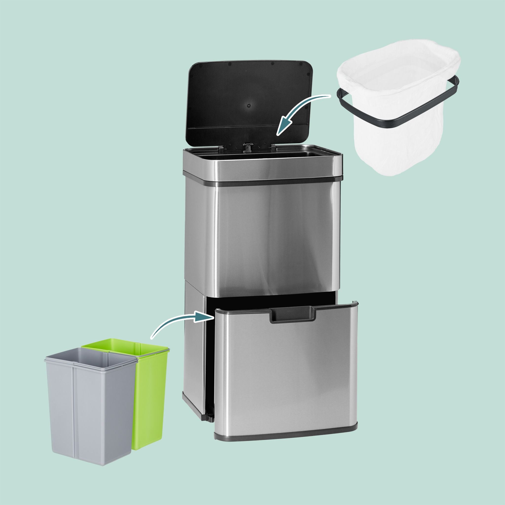Mülltrennsystem 3-fach mit Sensor Schwarz-Silber von Relaxdays