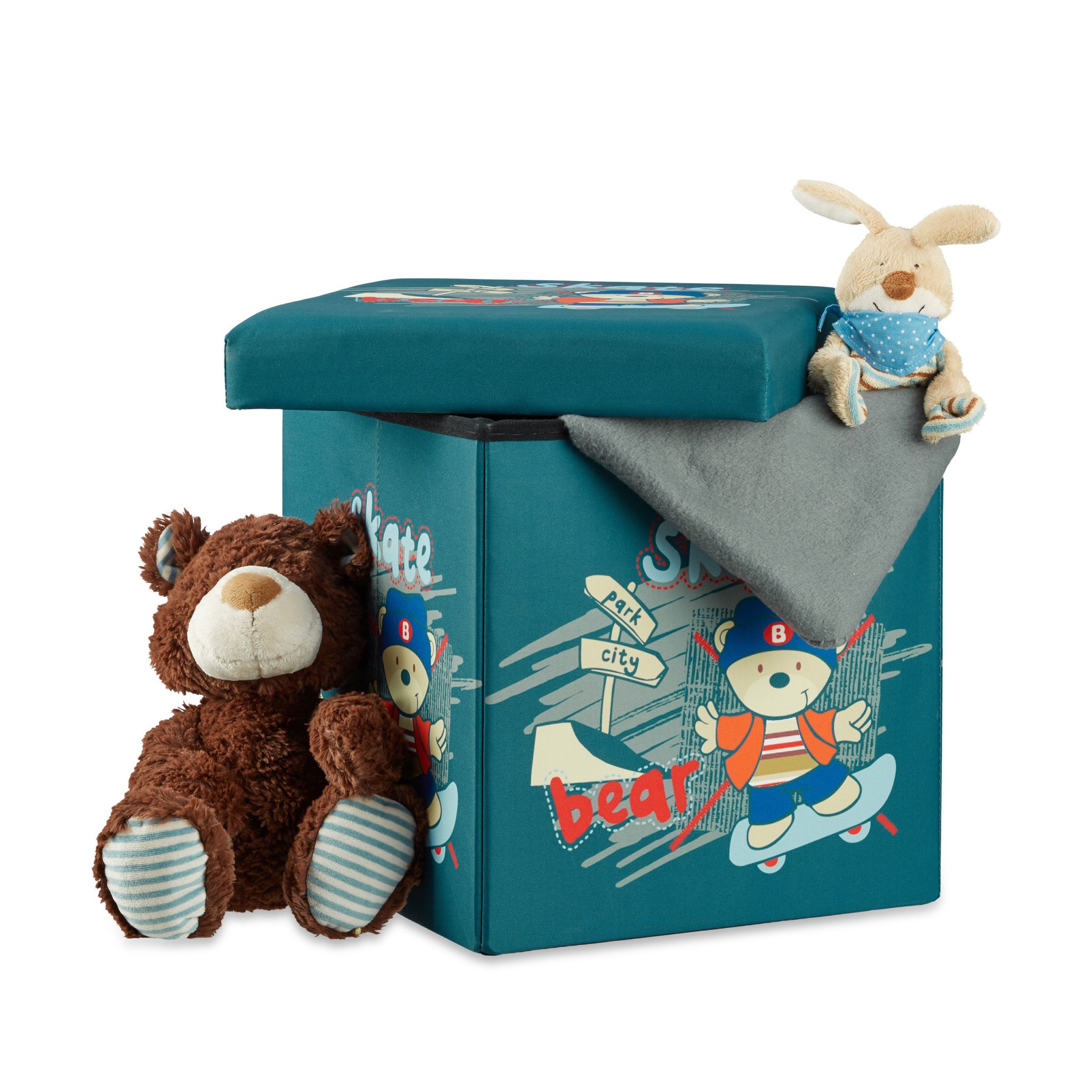 Sitzhocker für Kinder mit Stauraum Dunkelgrün-Orange-Rot von Relaxdays