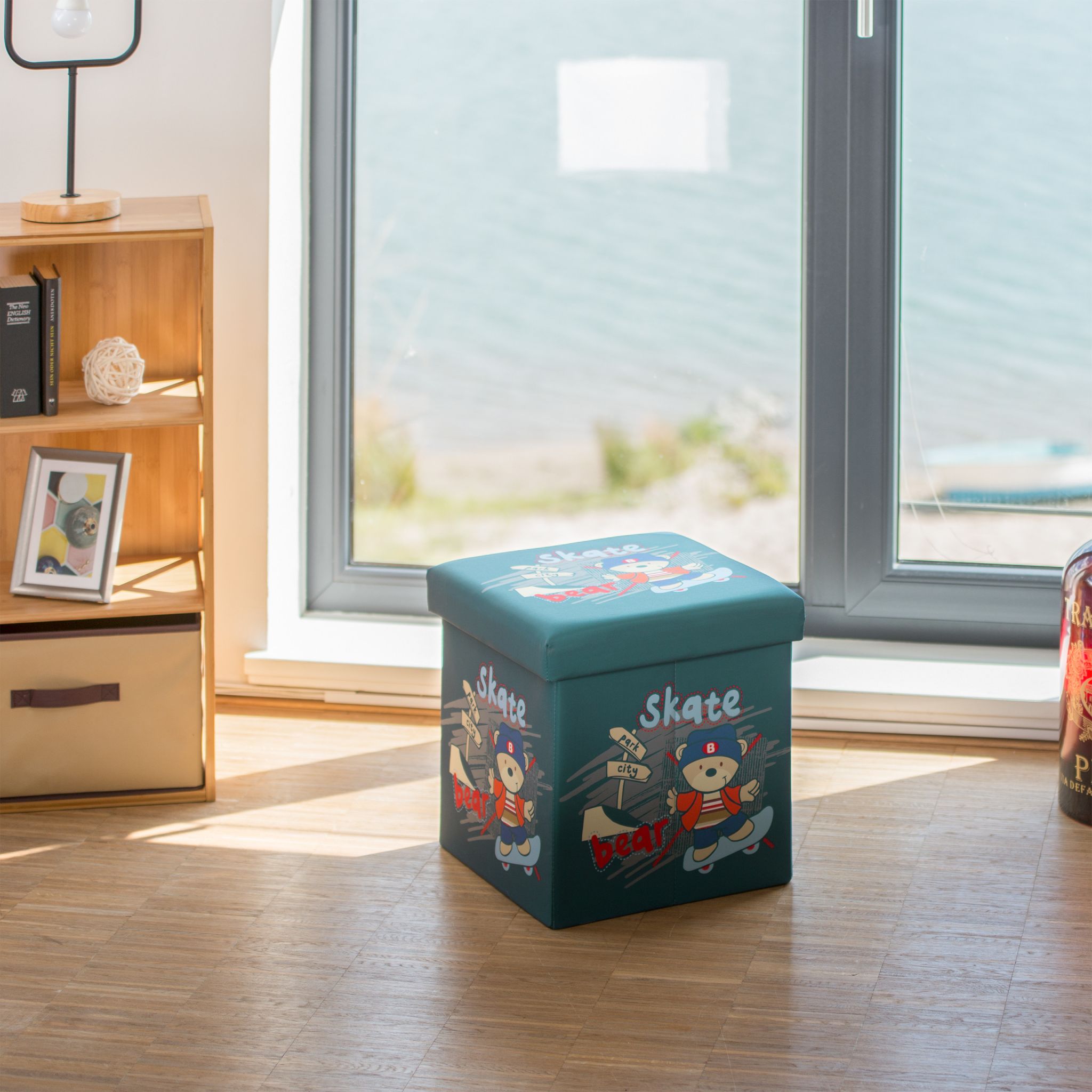 Sitzhocker für Kinder mit Stauraum Dunkelgrün-Orange-Rot von Relaxdays