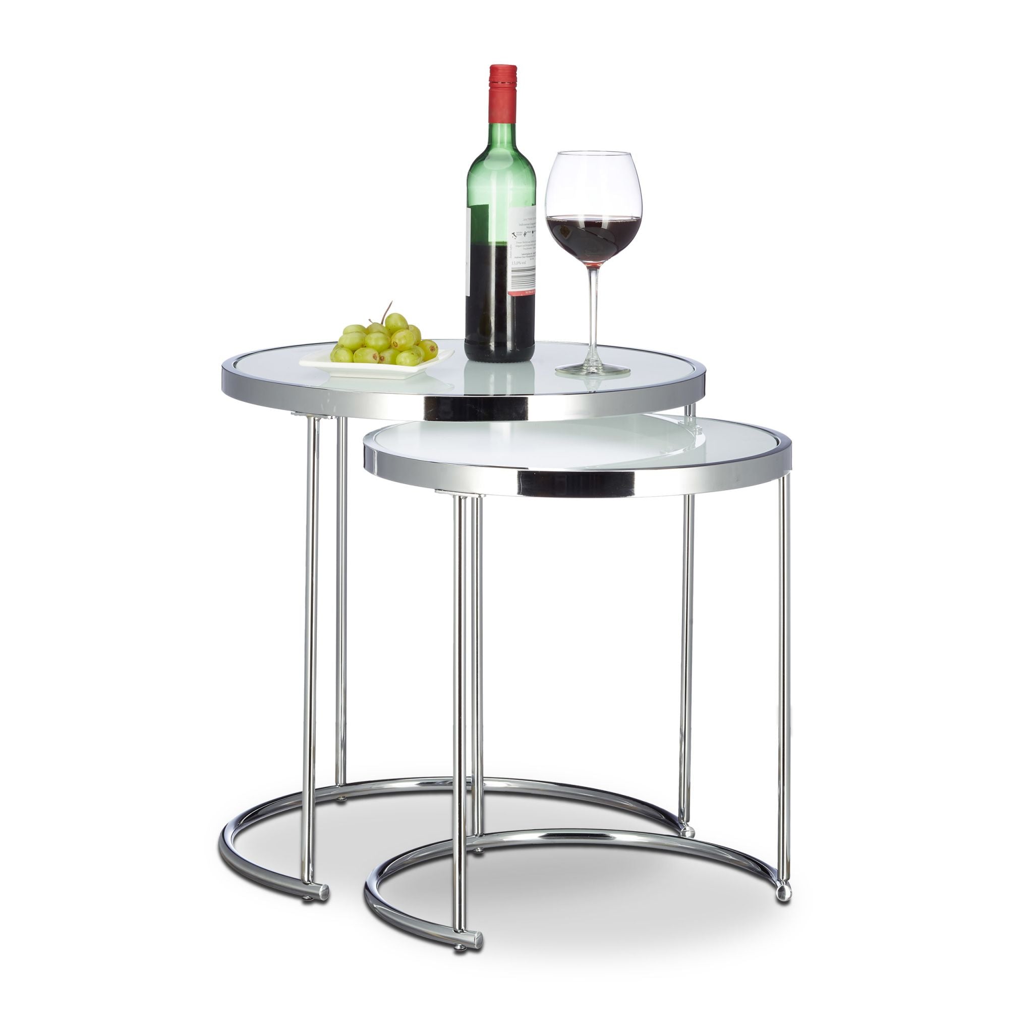 Satztische rund Milchglas Weiss-Silber von Relaxdays