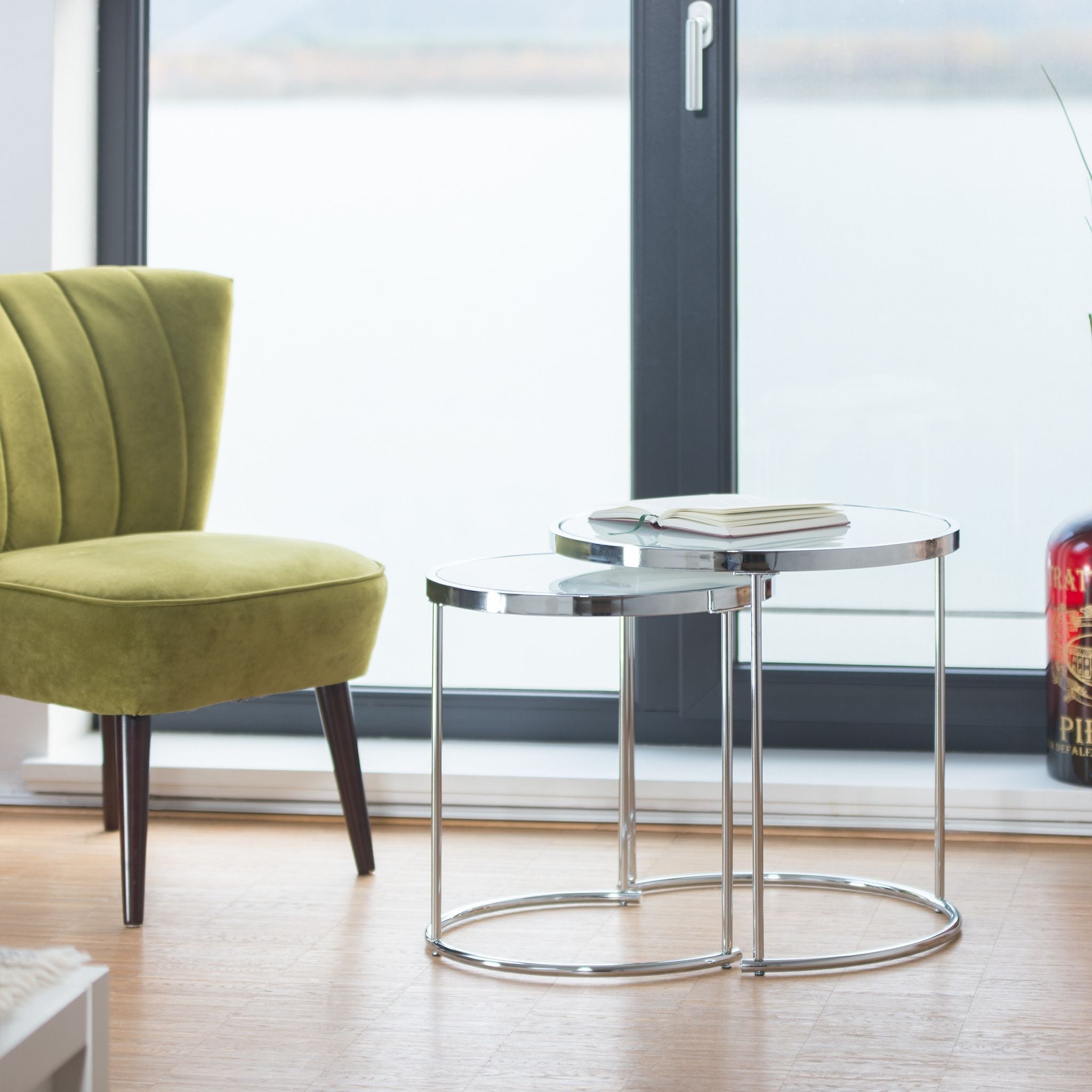 Satztische rund Milchglas Weiss-Silber von Relaxdays