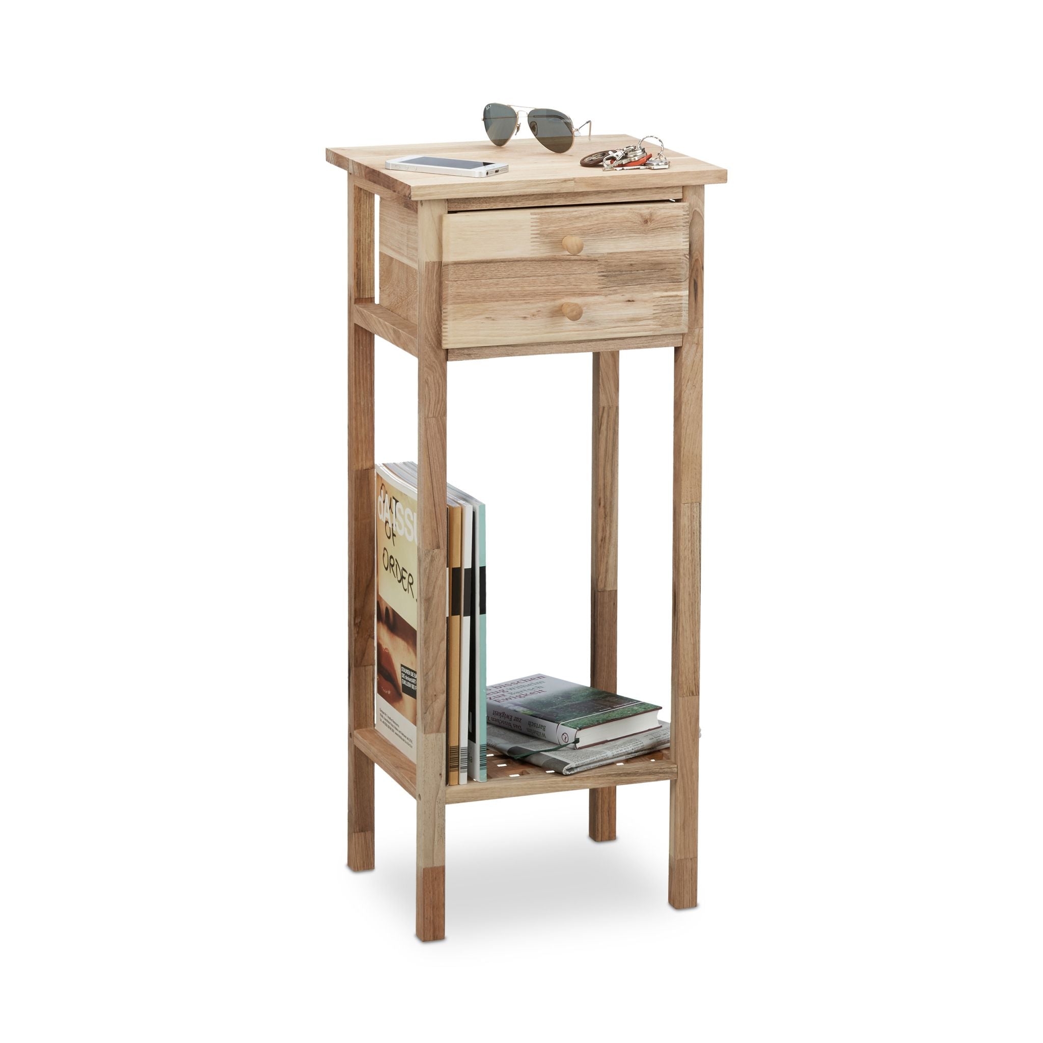 Beistelltisch Walnuss mit Schublade Hellbraun von Relaxdays