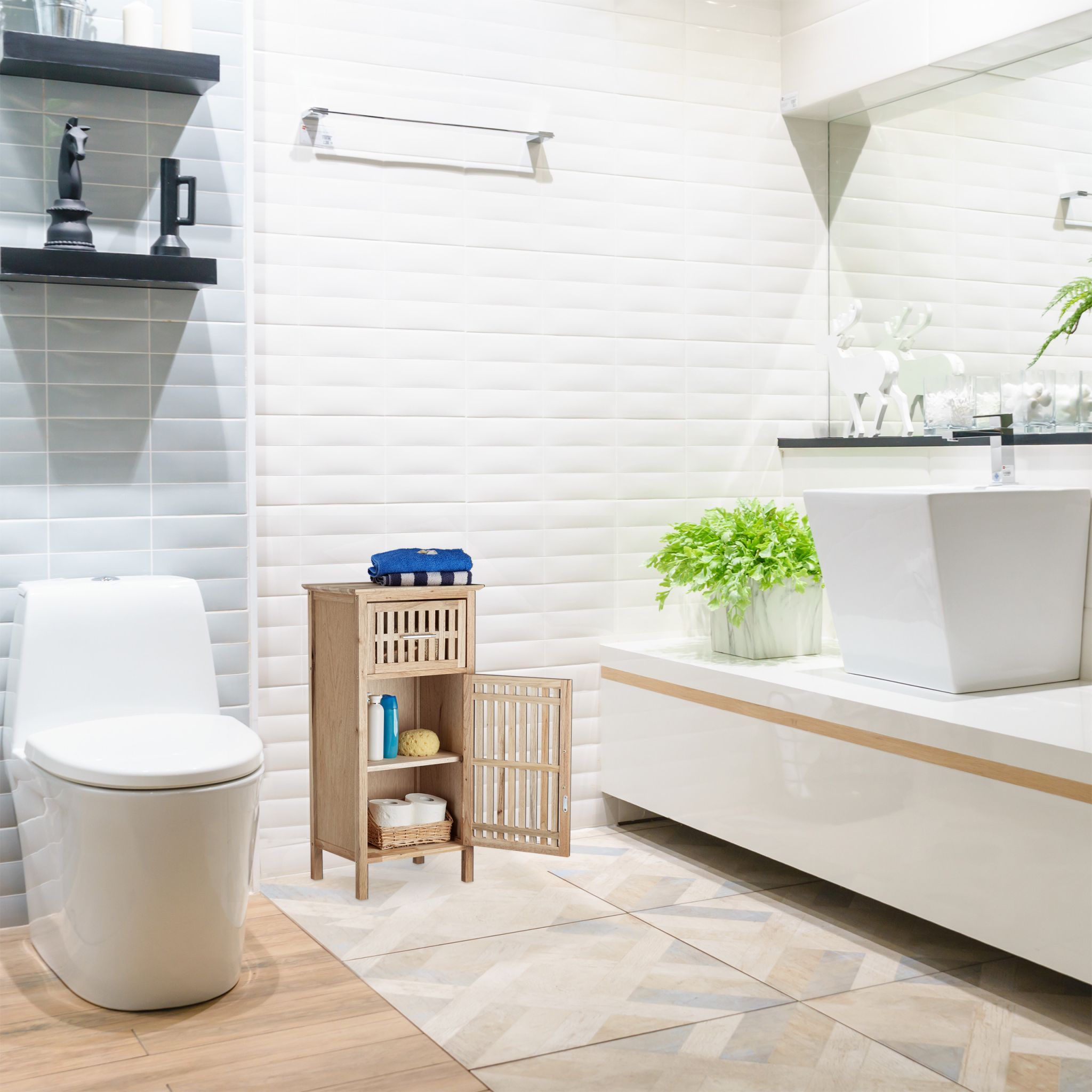 Badschrank Walnuss freistehend Hellbraun von Relaxdays