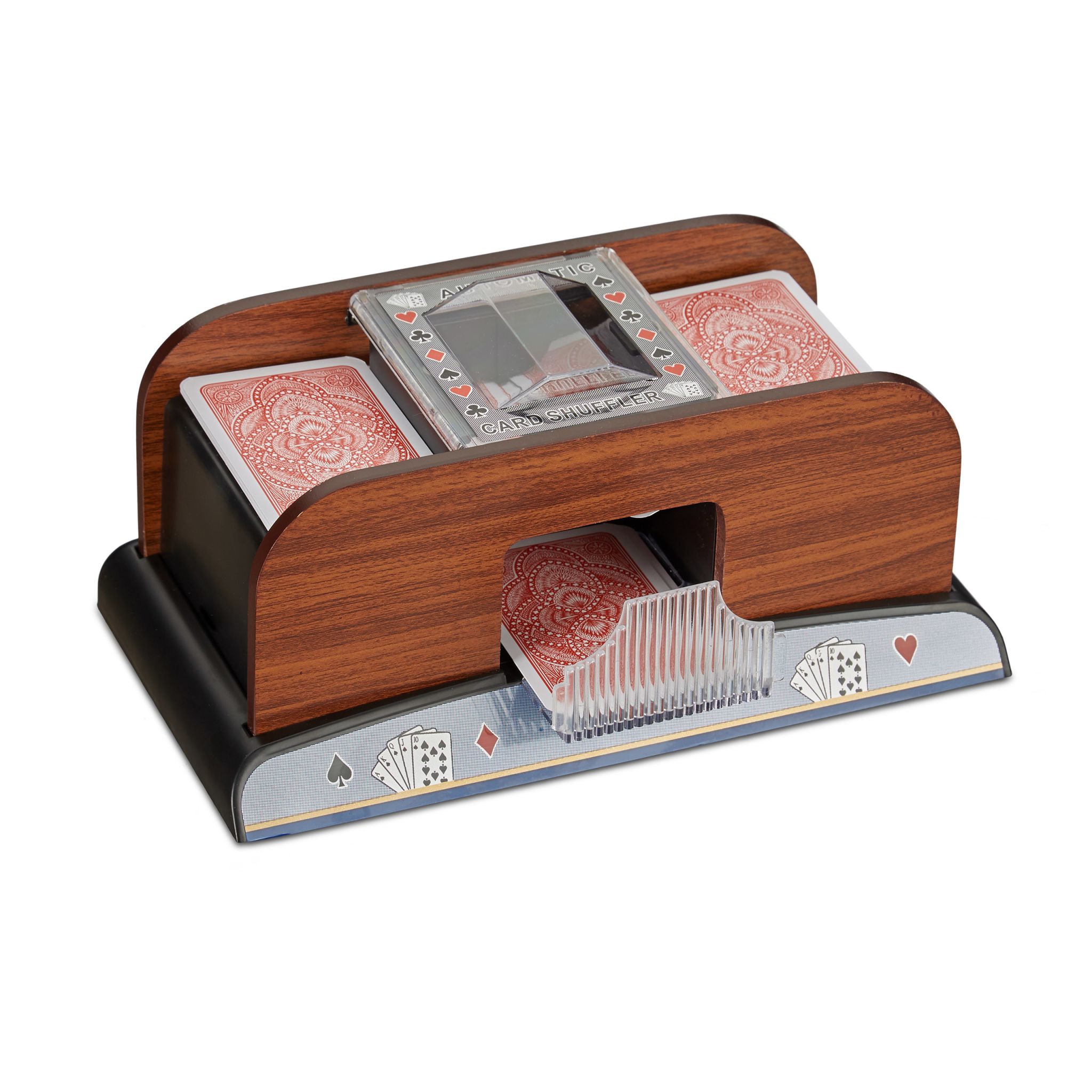 Kartenmischer 2 Decks Holzoptik Braun-Grün-Transparent