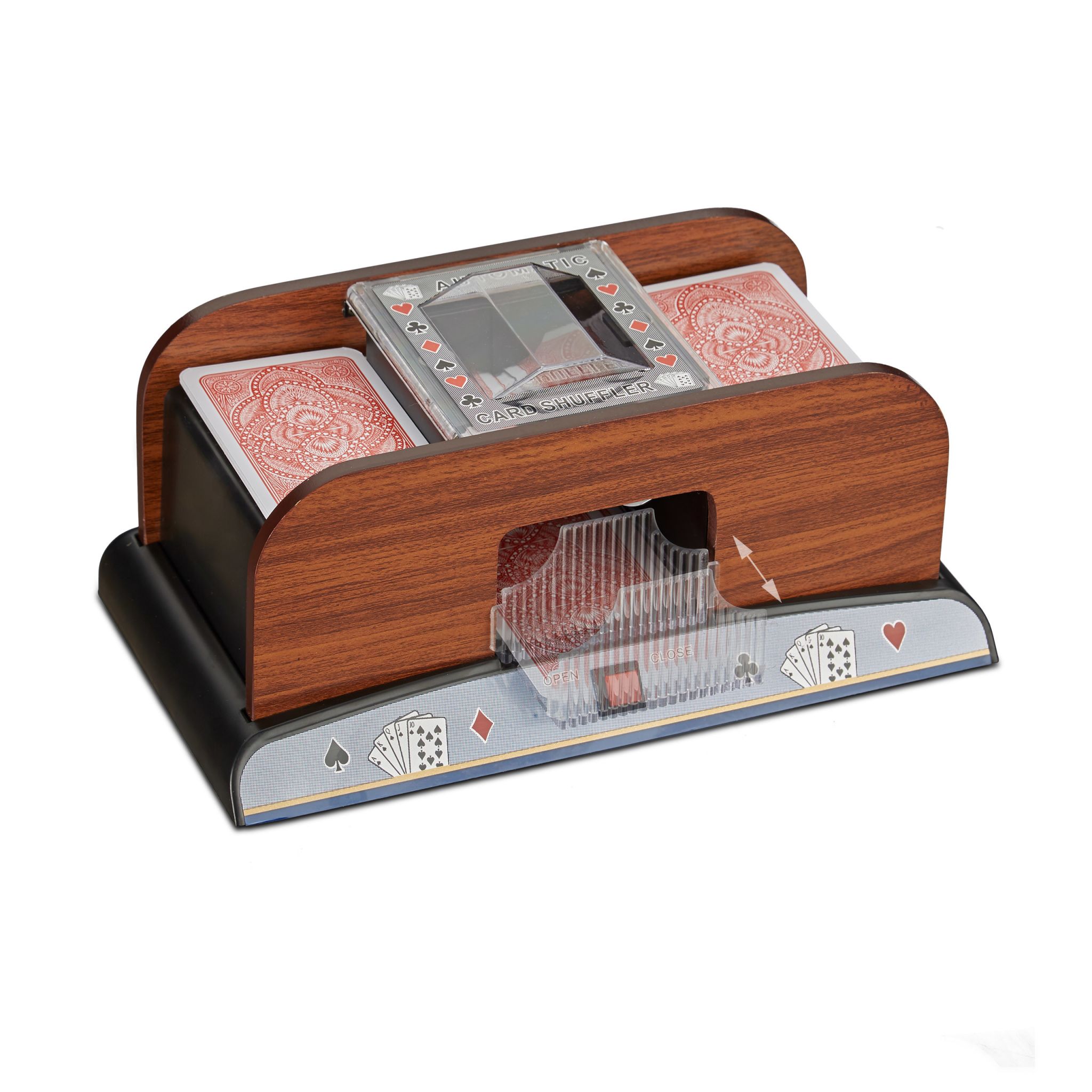 Kartenmischer 2 Decks Holzoptik Braun-Grün-Transparent