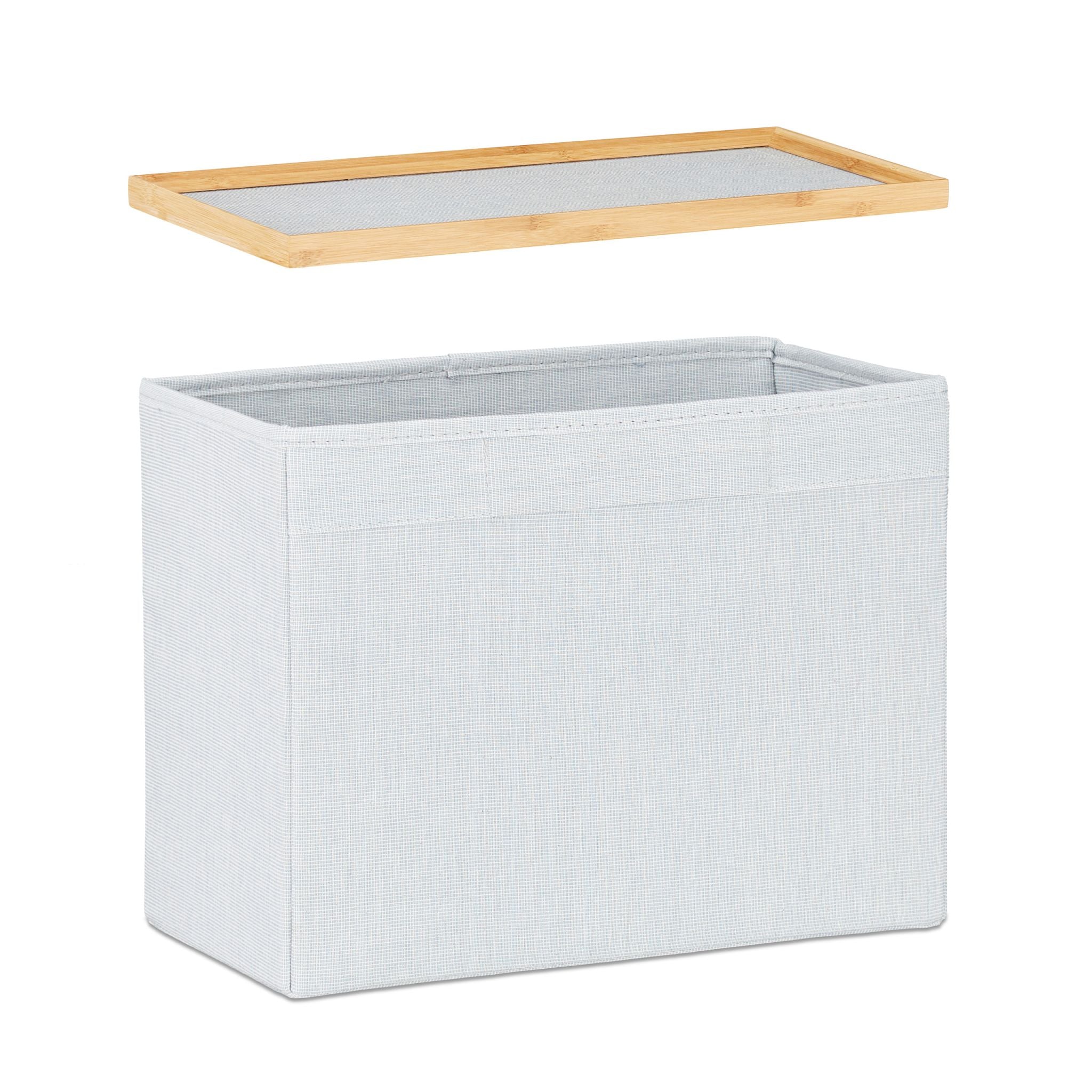 Hocker mit Aufbewahrung Bambus Hellbraun-Grau von Relaxdays