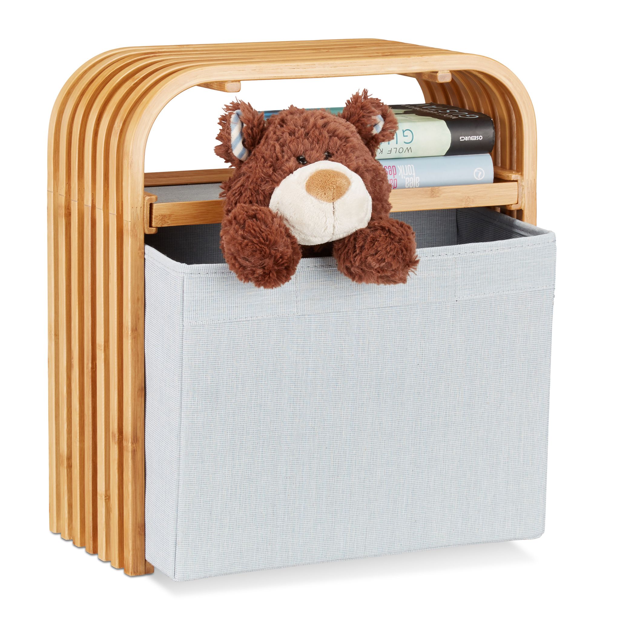 Hocker mit Aufbewahrung Bambus Hellbraun-Grau von Relaxdays