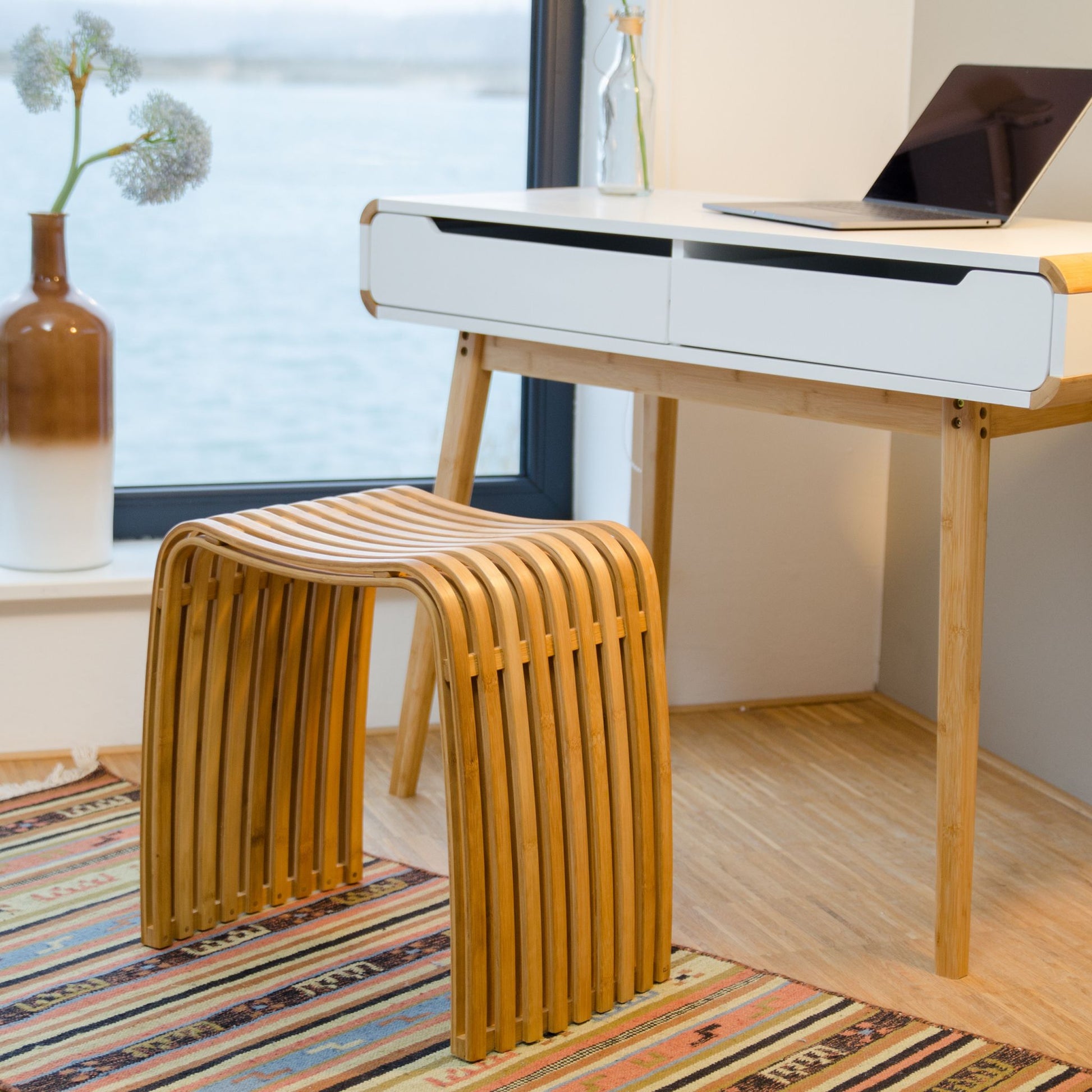 Garderoben Hocker Bambus Design Hellbraun von Relaxdays