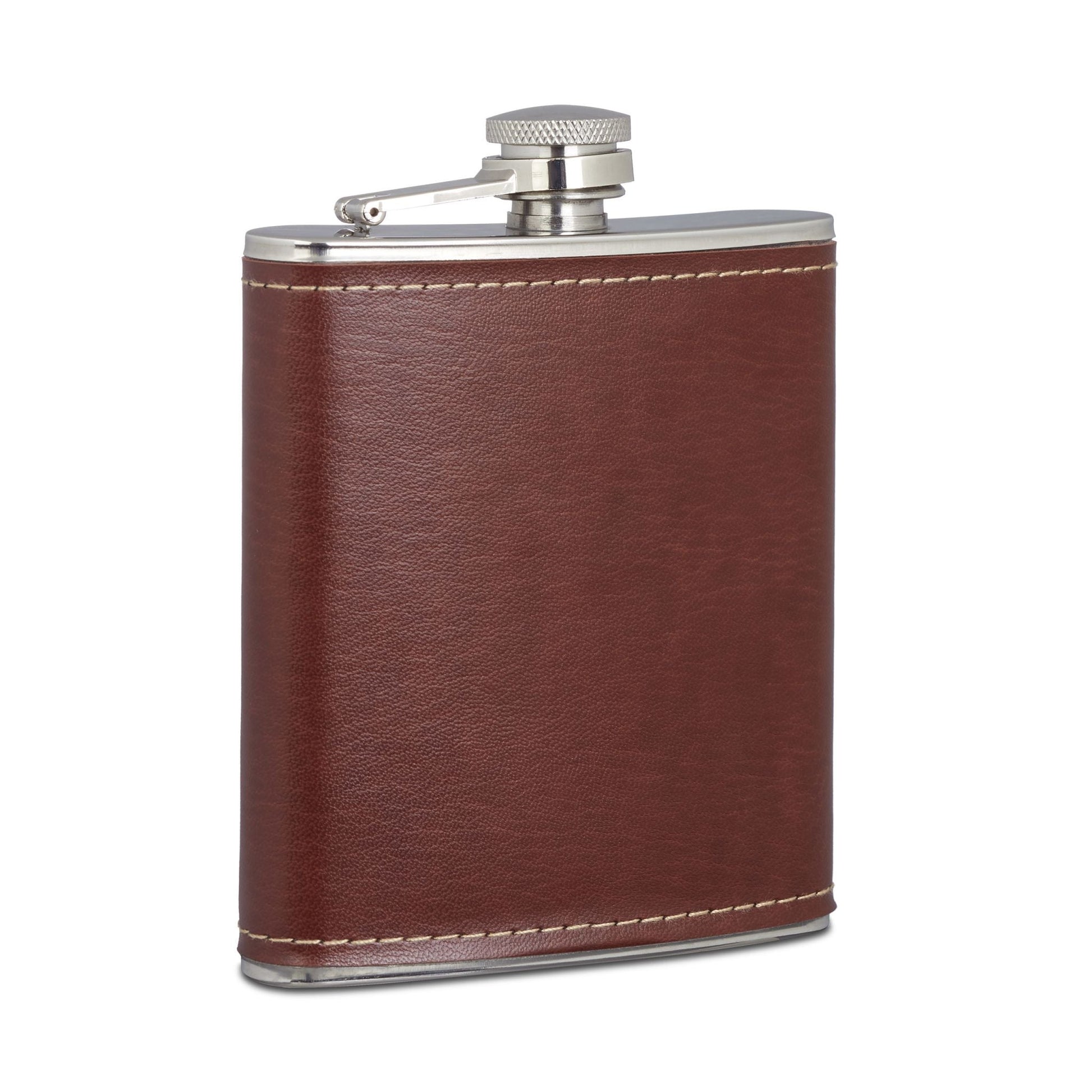 Flachmann 200ml mit Kunstleder Braun-Silber von Relaxdays