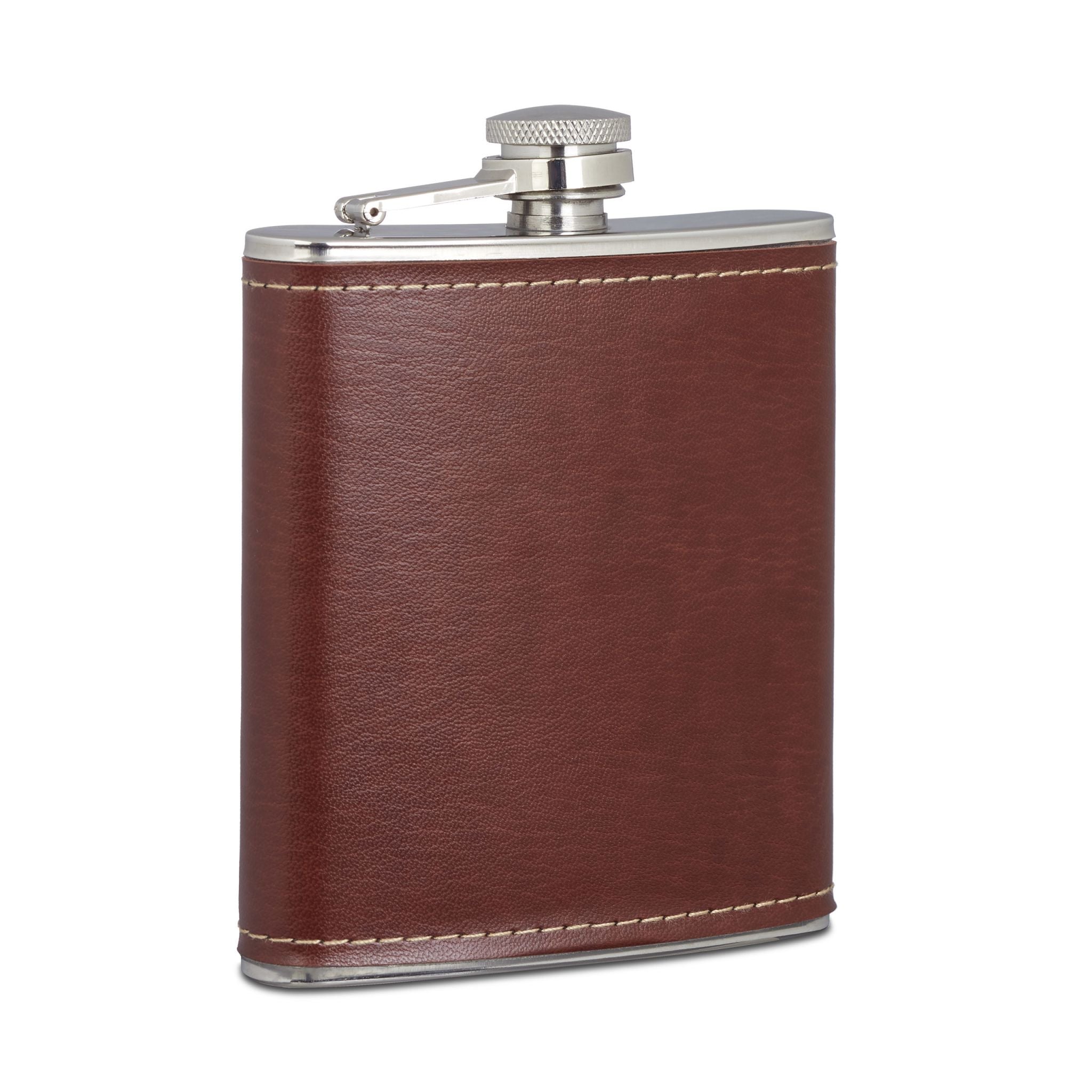 Flachmann 200ml mit Kunstleder Braun-Silber von Relaxdays