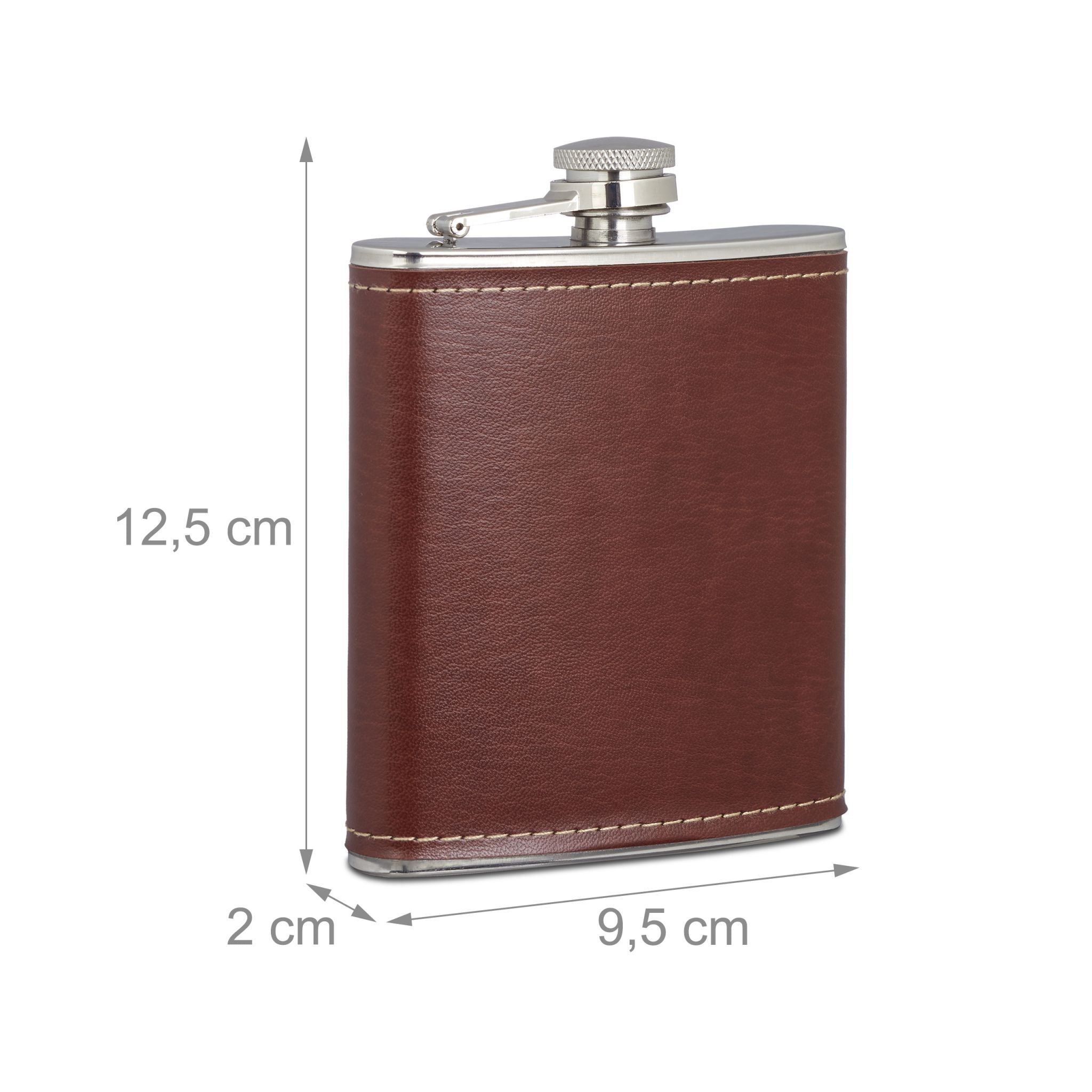 Flachmann 200ml mit Kunstleder Braun-Silber von Relaxdays