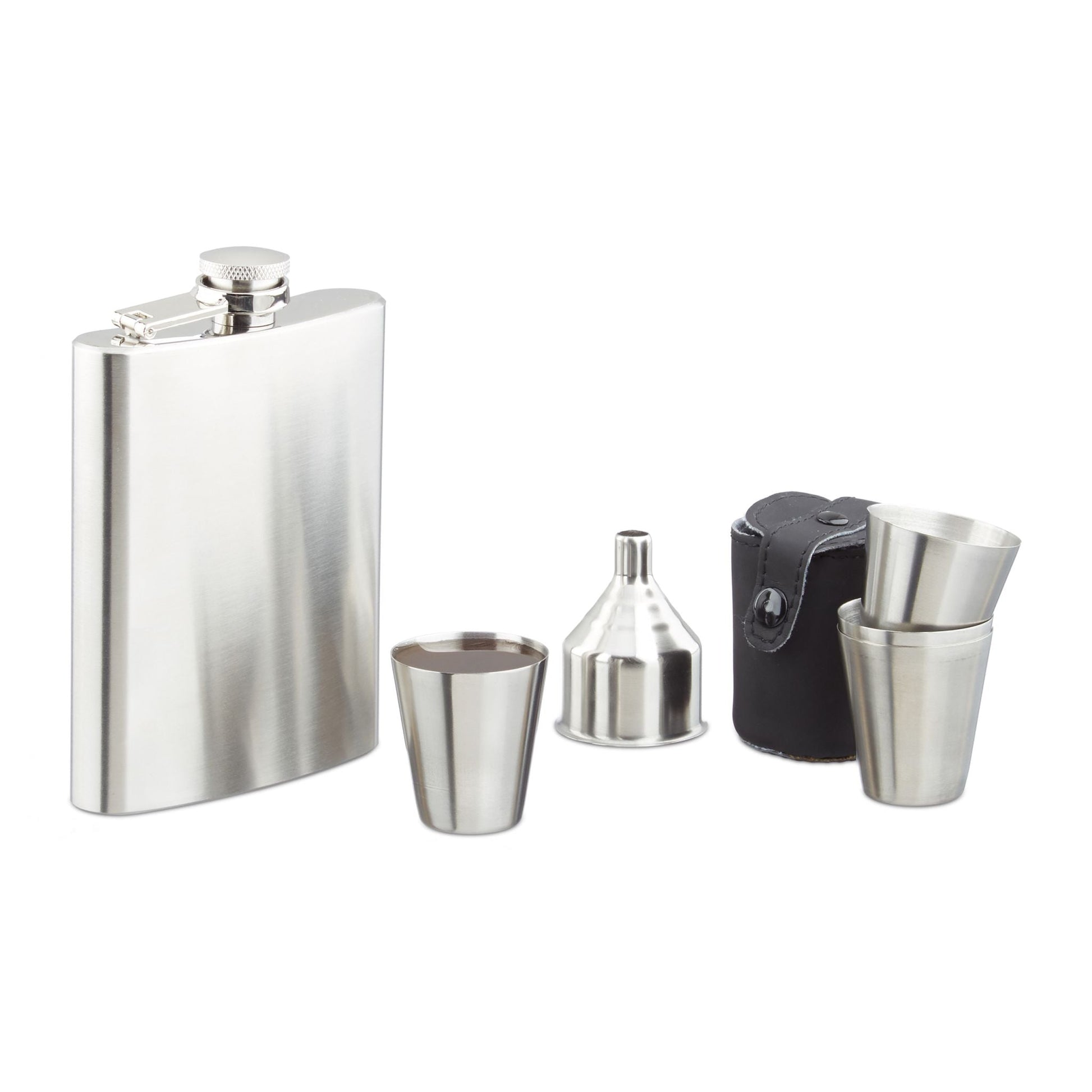 Flachmannset Edelstahl 7tlg. Schwarz-Silber von Relaxdays
