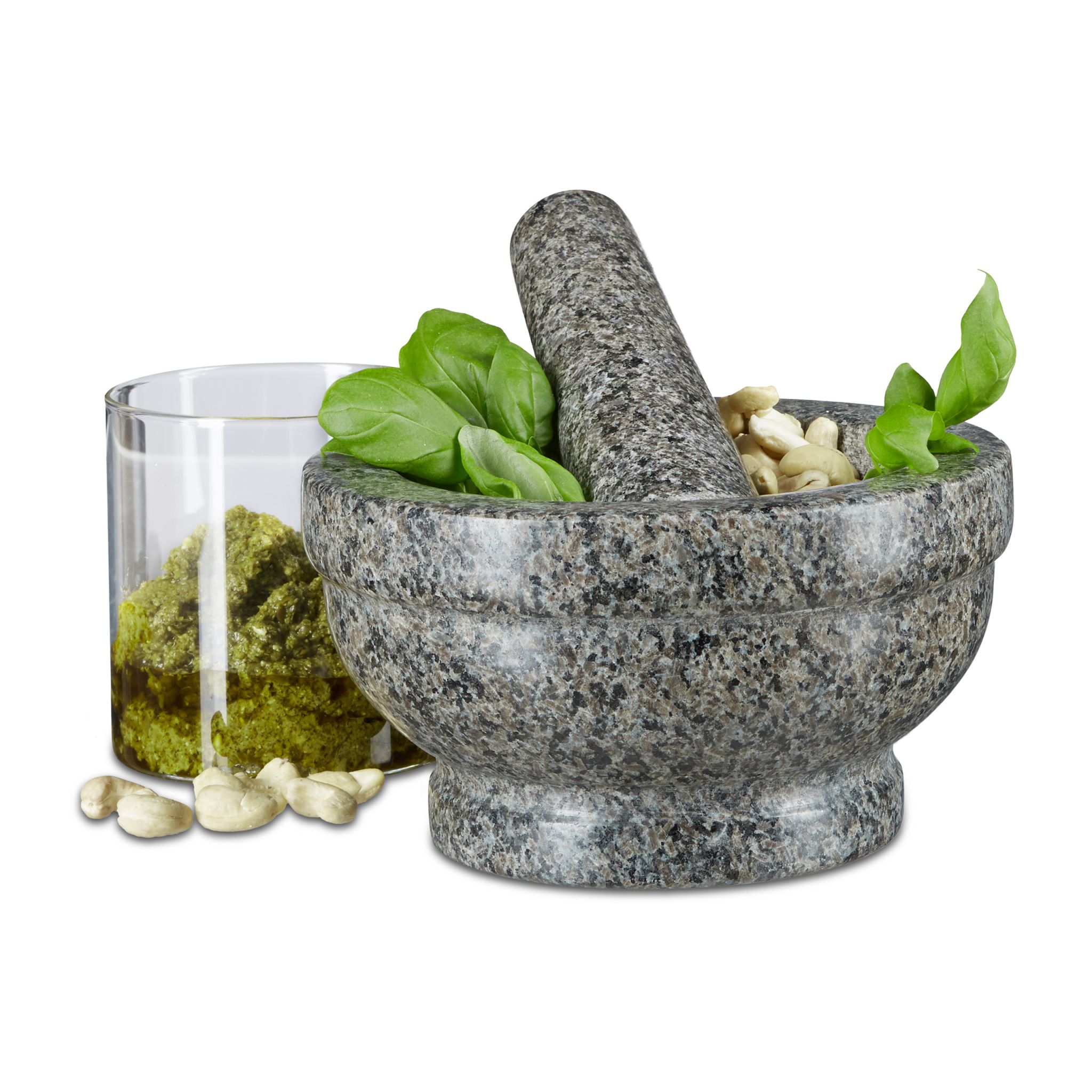 Granit Mörser mit Stössel 17cm Grau von Relaxdays
