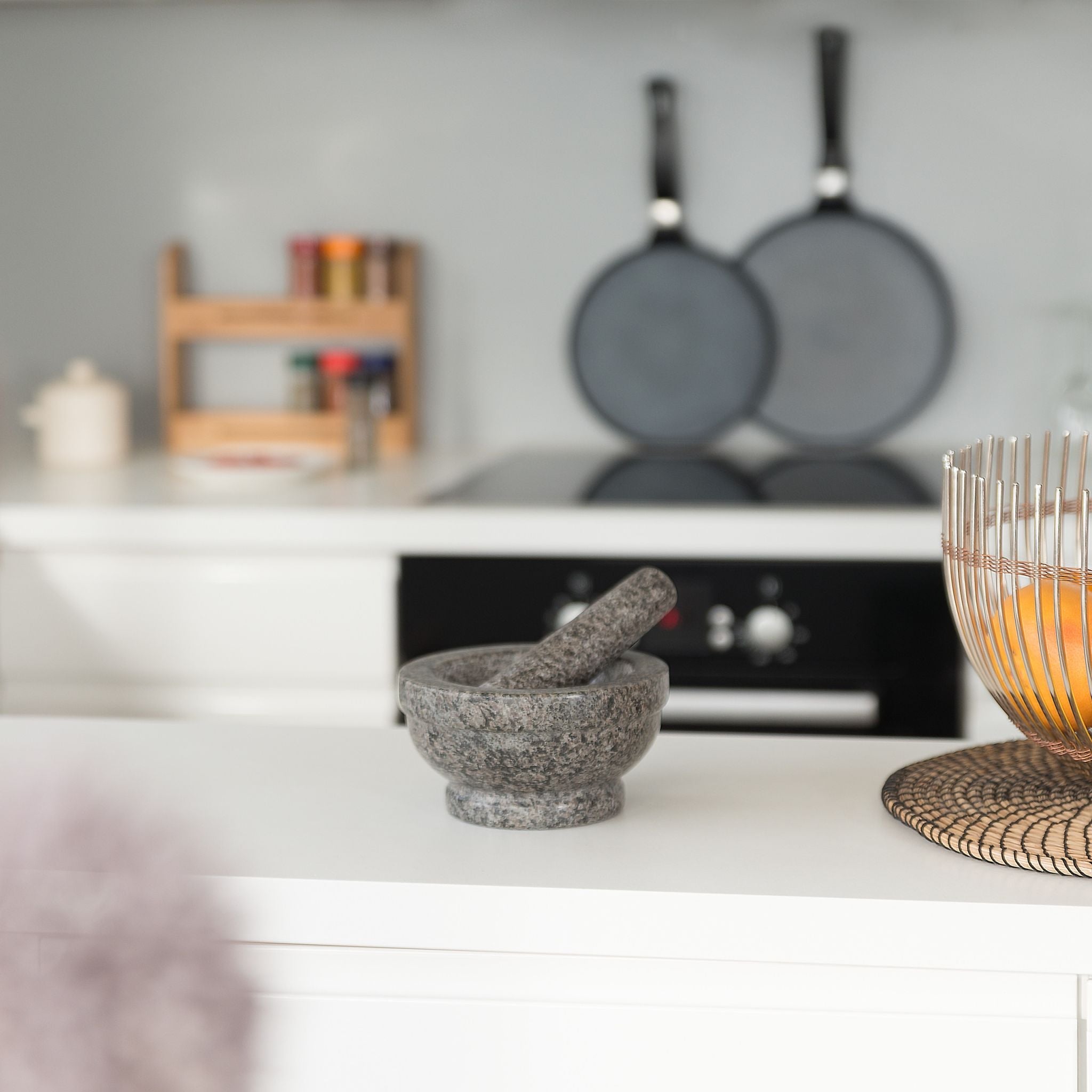 Granit Mörser mit Stössel 17cm Grau von Relaxdays