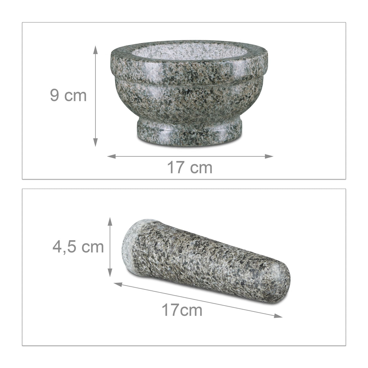 Granit Mörser mit Stössel 17cm Grau von Relaxdays