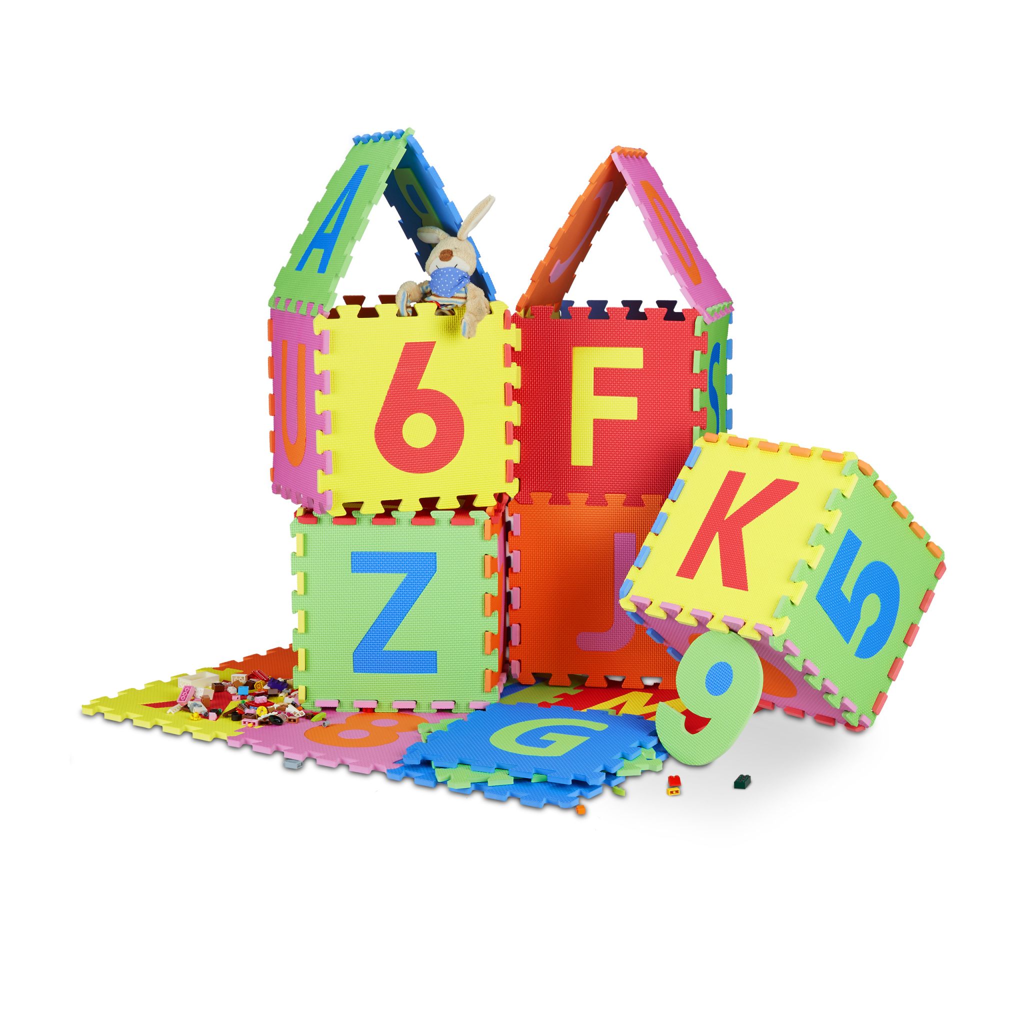 Spielmatte Puzzle 86-teiliges Set Gelb-Grün-Rot von Relaxdays
