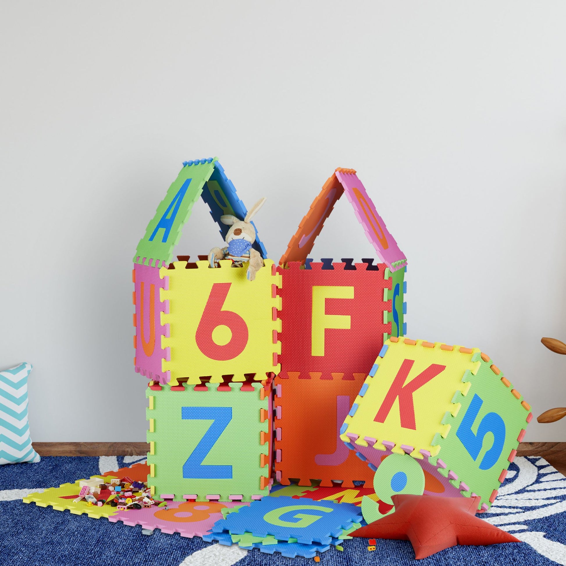 Spielmatte Puzzle 86-teiliges Set Gelb-Grün-Rot von Relaxdays