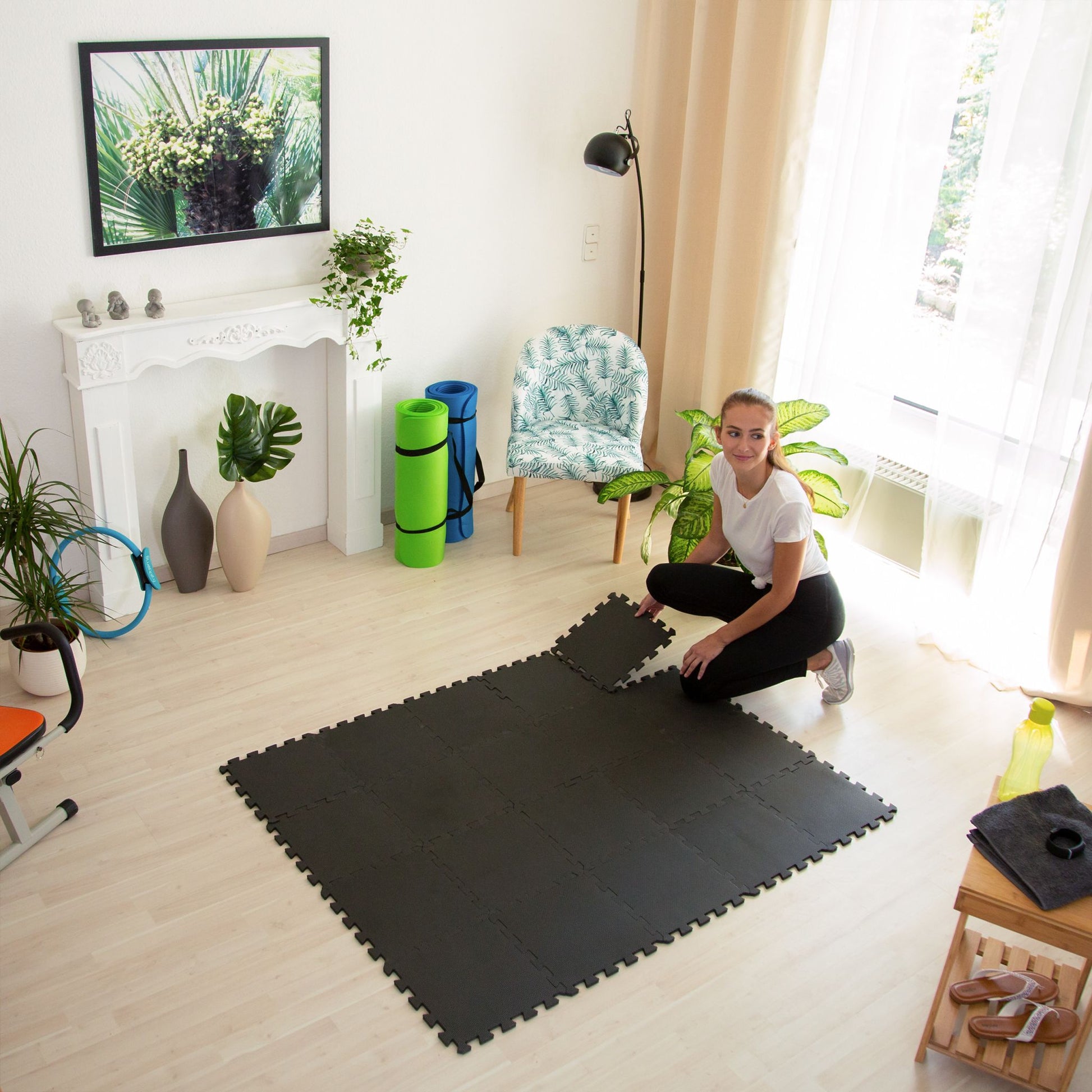 Bodenschutzmatte Fitnessgeräte 24er-Set Schwarz von Relaxdays