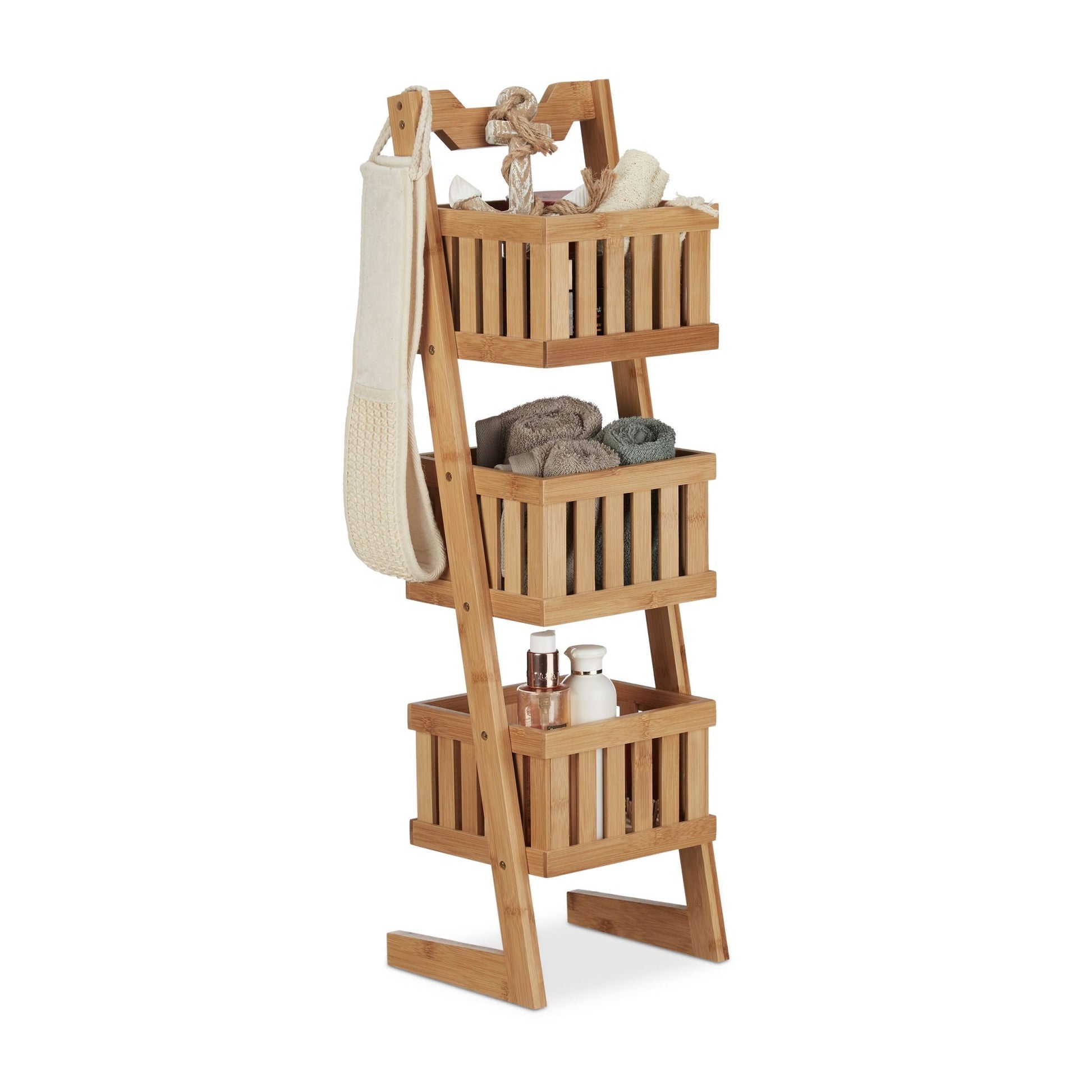 Badregal Bambus 3 Körbe Hellbraun von Relaxdays