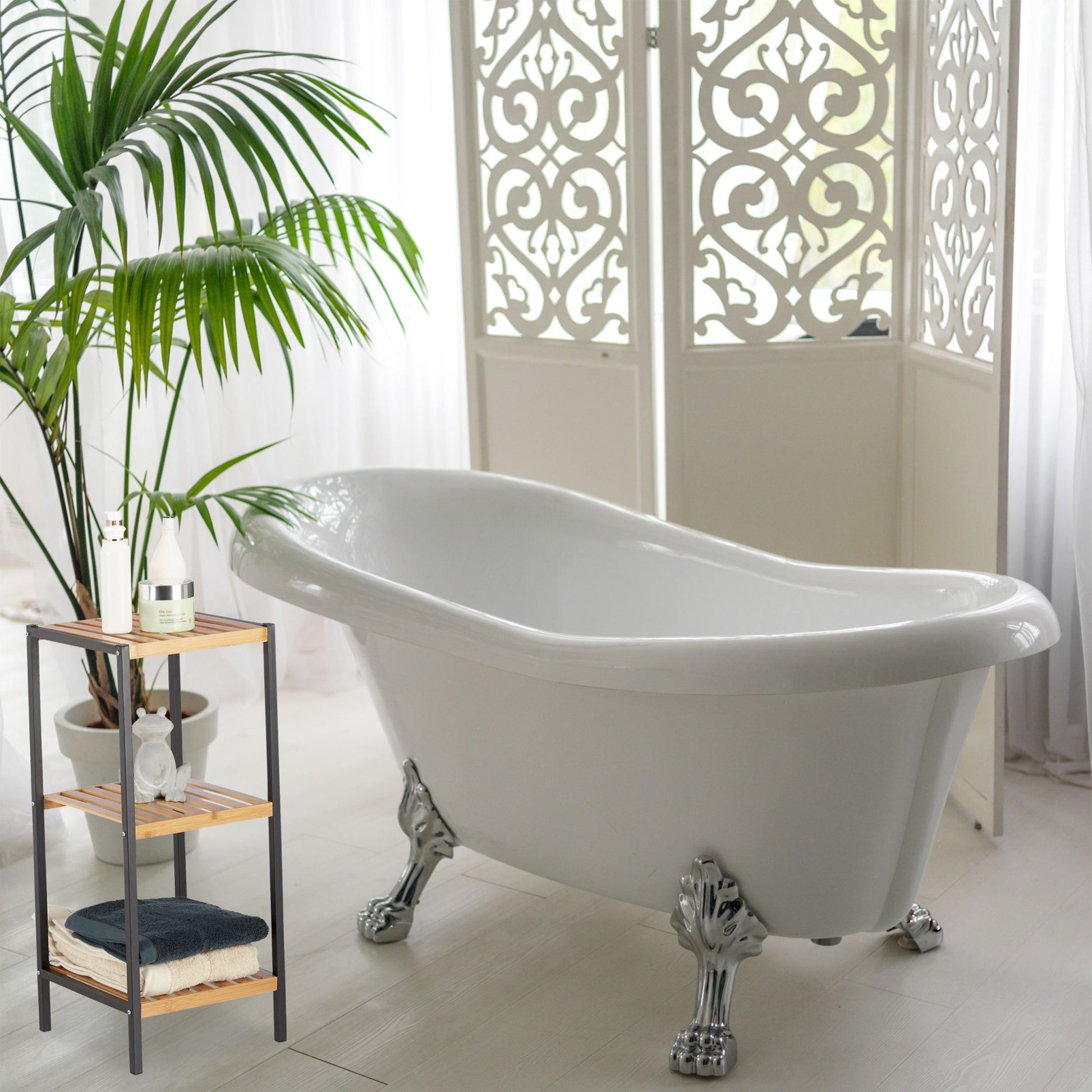 Quadratisches Regal Bambus und Stahl Hellbraun-Schwarz von Relaxdays
