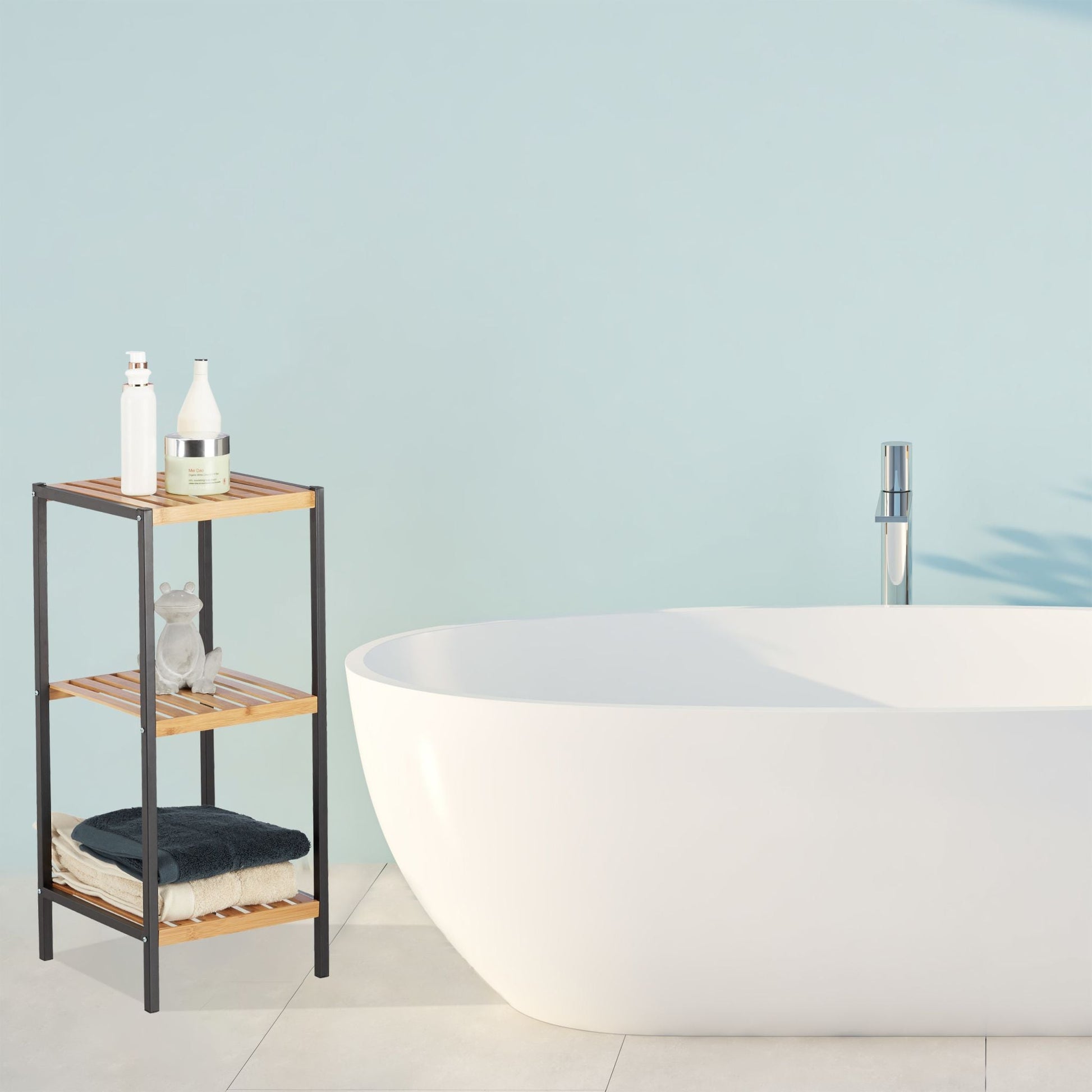 Quadratisches Regal Bambus und Stahl Hellbraun-Schwarz von Relaxdays