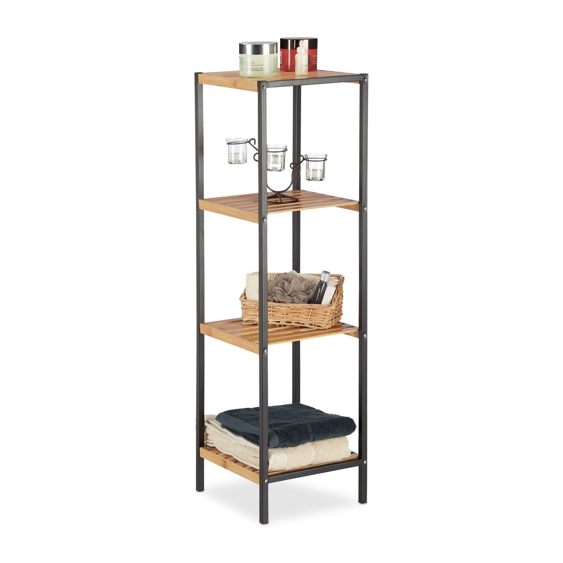 Quadratisches Regal Bambus und Stahl Hellbraun-Schwarz von Relaxdays