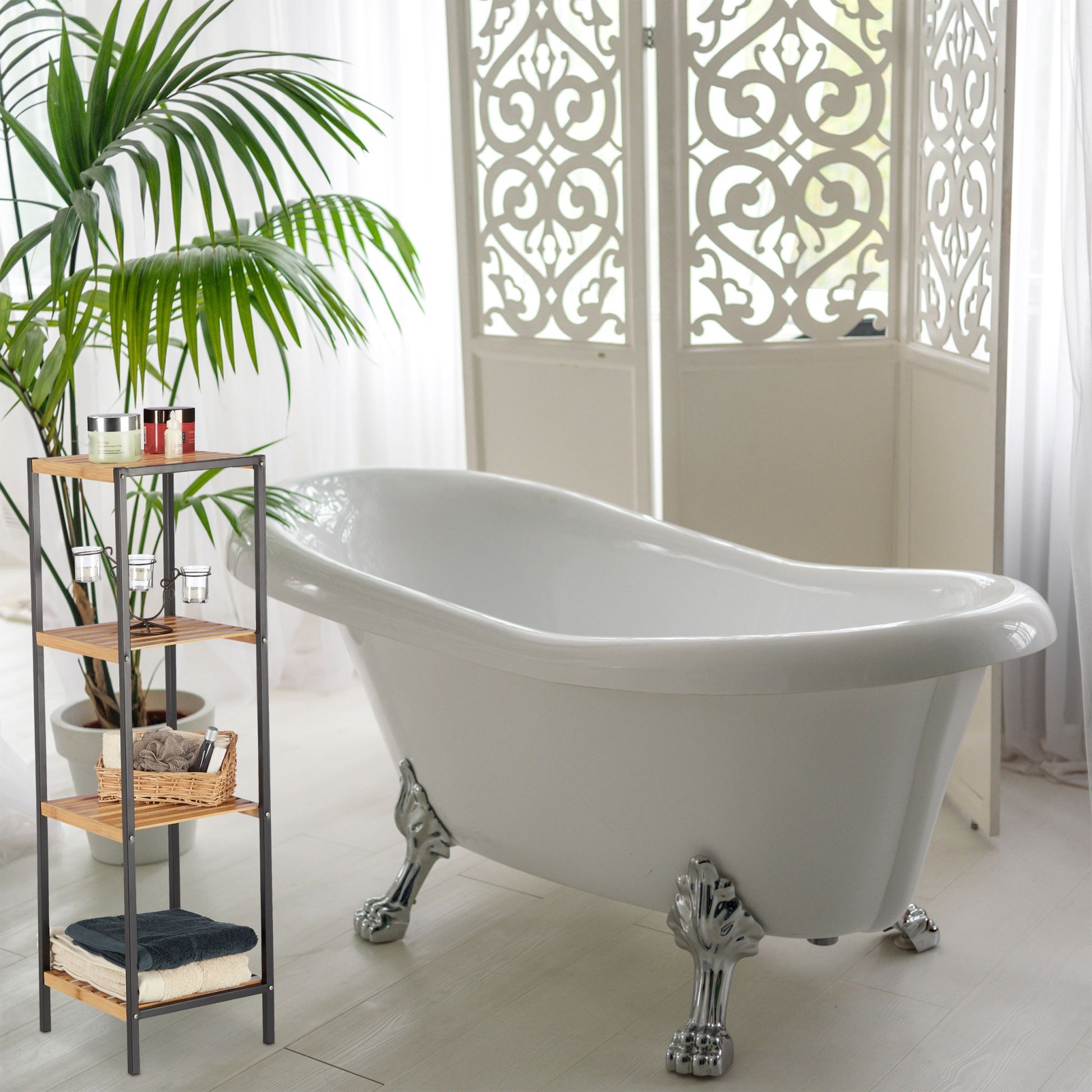 Quadratisches Regal Bambus und Stahl Hellbraun-Schwarz von Relaxdays