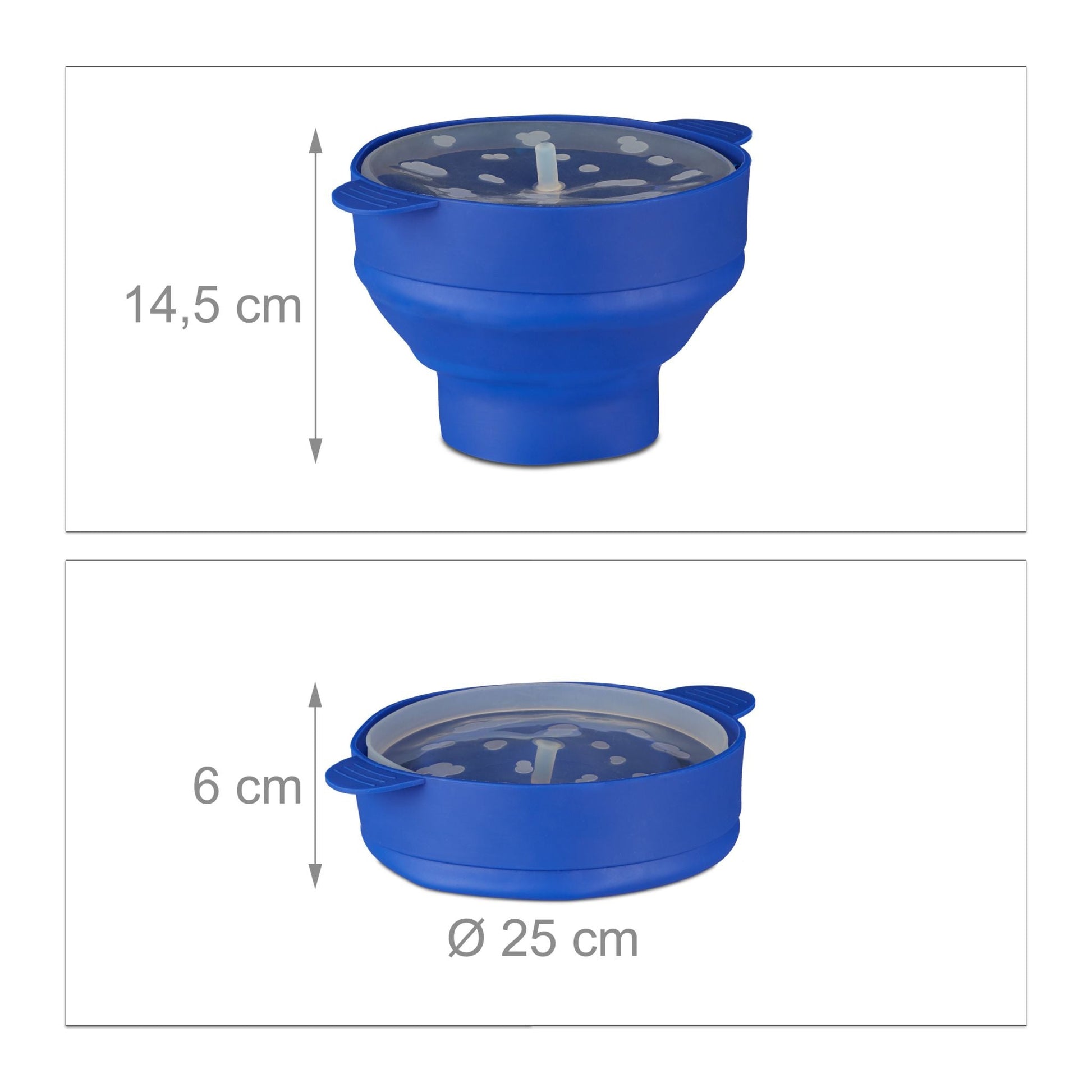 Popcorn Maker Silikon für die Mikrowelle Blau-Transparent von Relaxdays