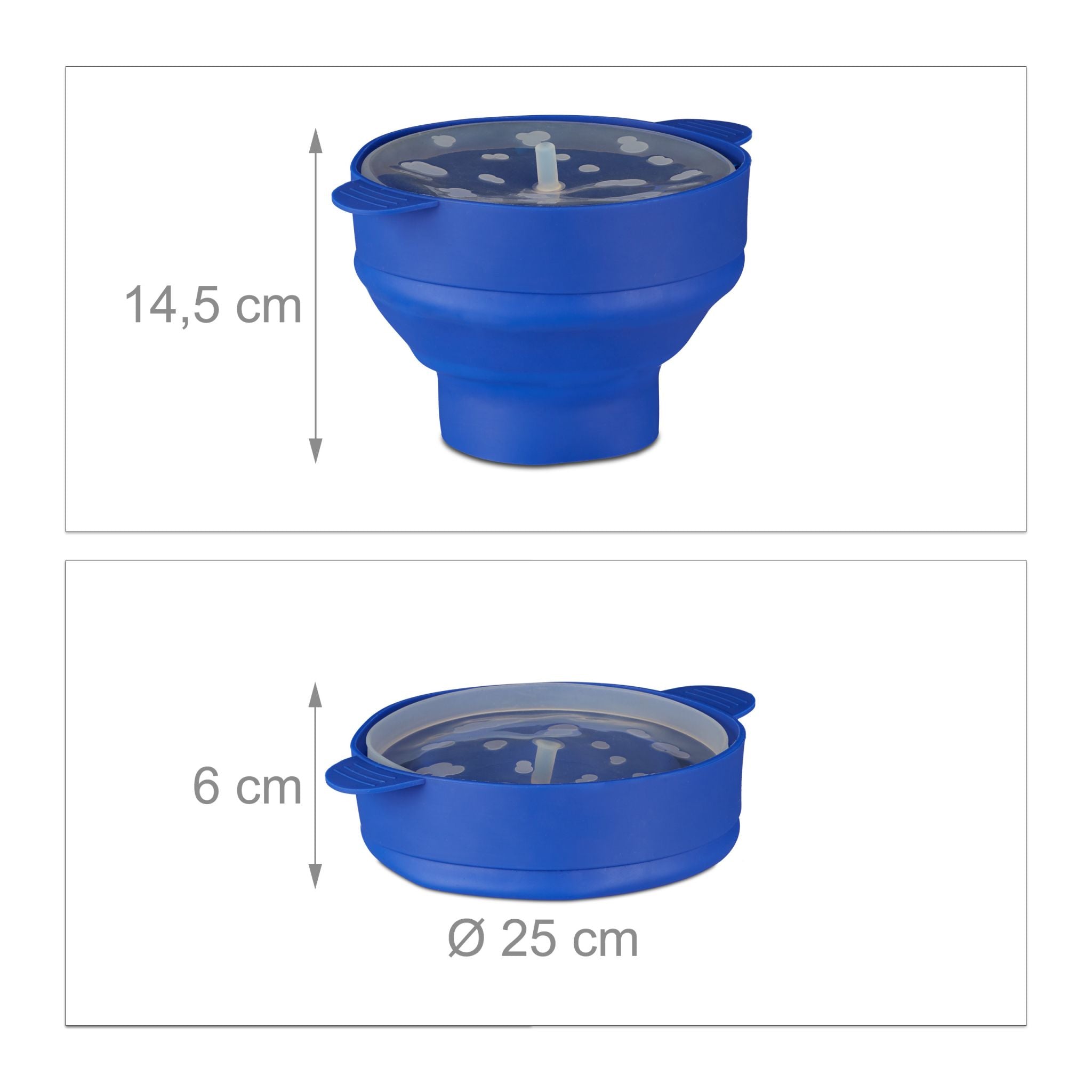 Popcorn Maker Silikon für die Mikrowelle Blau-Transparent von Relaxdays