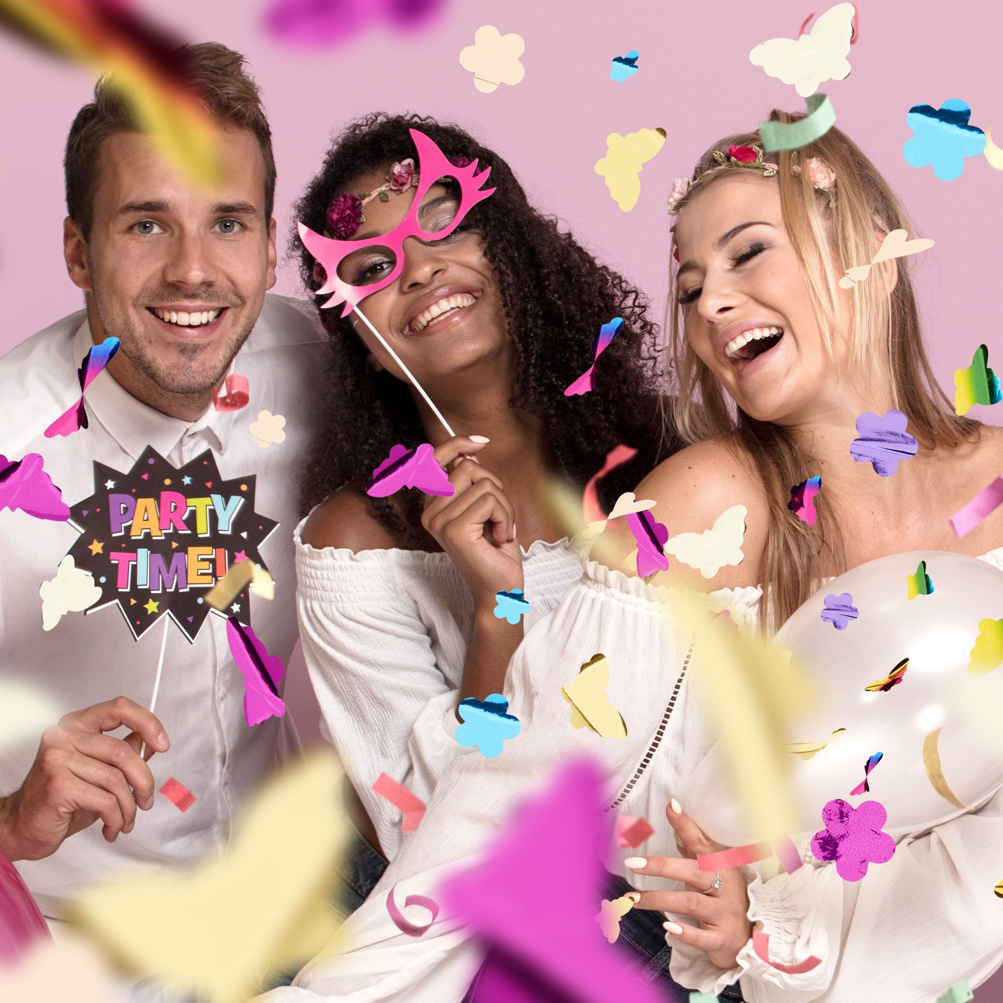 Party Popper bunt mit Schmetterlingen Weiss-Gold-Lila von Relaxdays