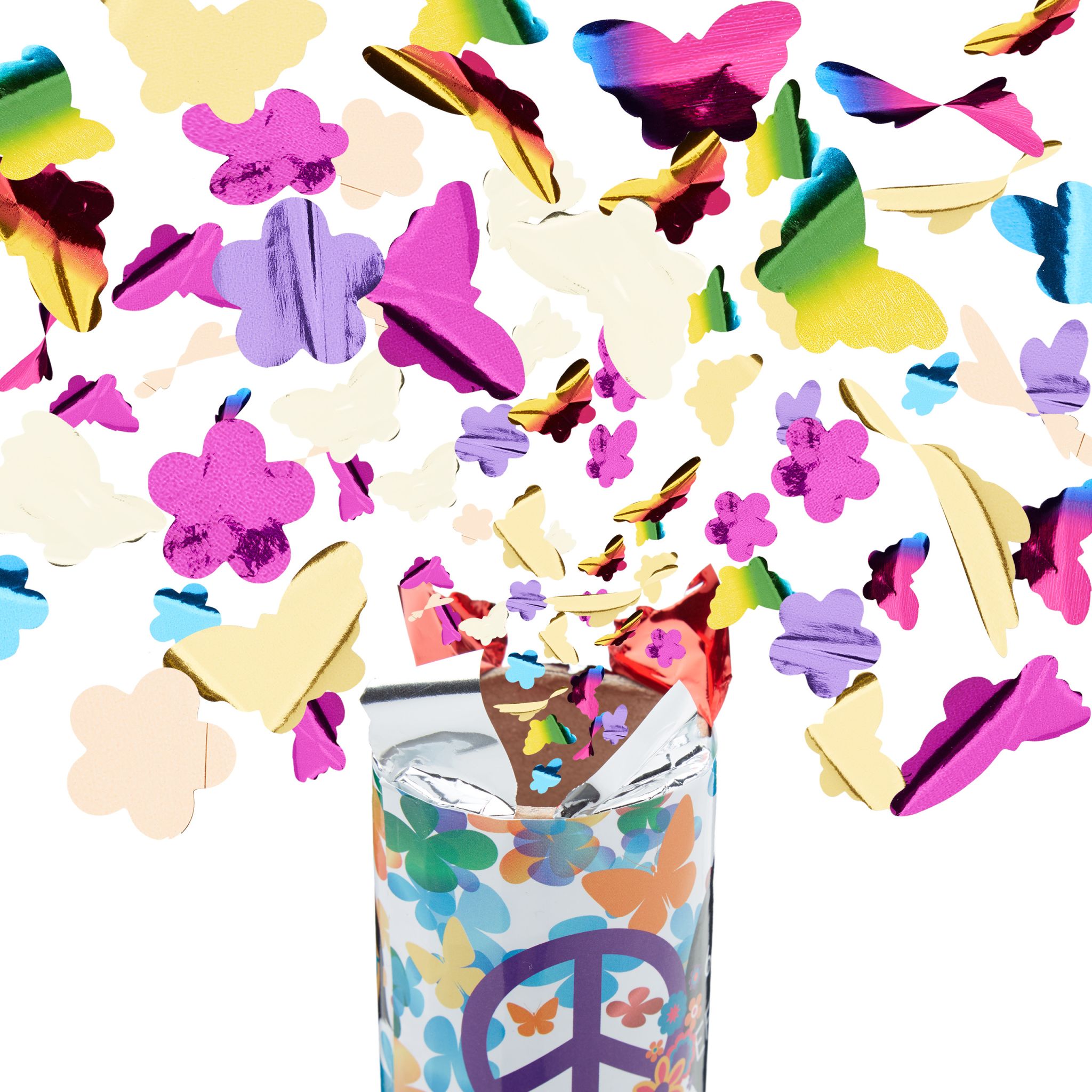 Party Popper bunt mit Schmetterlingen Weiss-Gold-Lila von Relaxdays