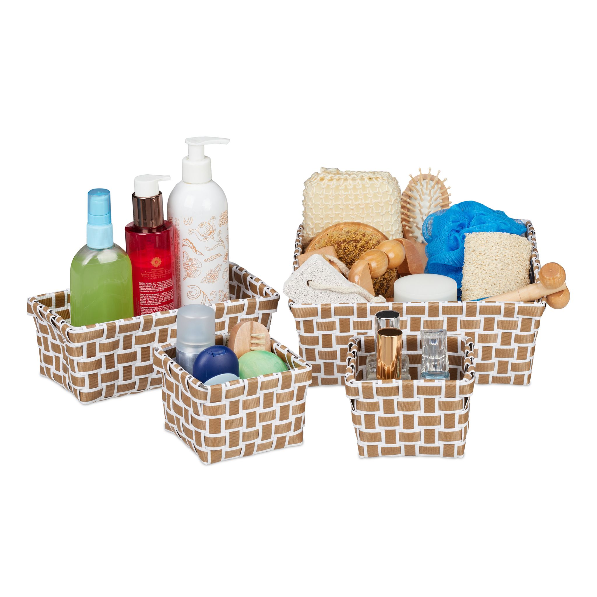 Aufbewahrungskorb 4er-Set geflochten Weiss-Braun von Relaxdays