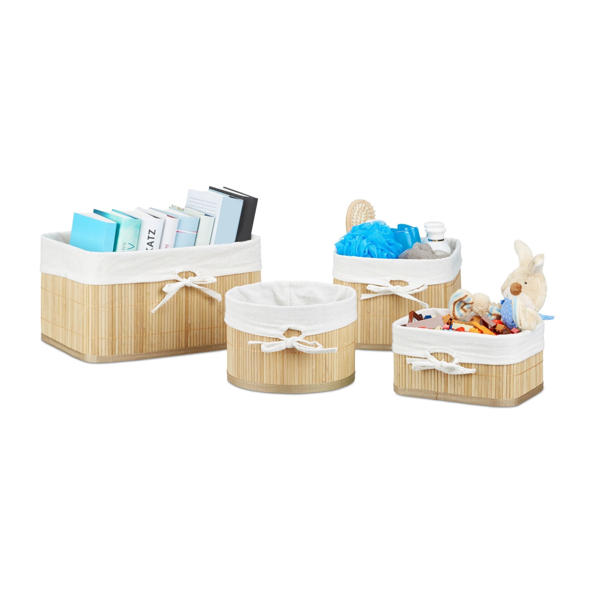 Aufbewahrungskörbe 4er-Set Bambus Weiss-Hellbraun von Relaxdays