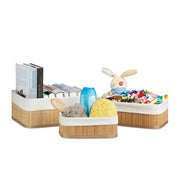 Regalkorb Set Bambus dreiteilig Weiss-Hellbraun von Relaxdays
