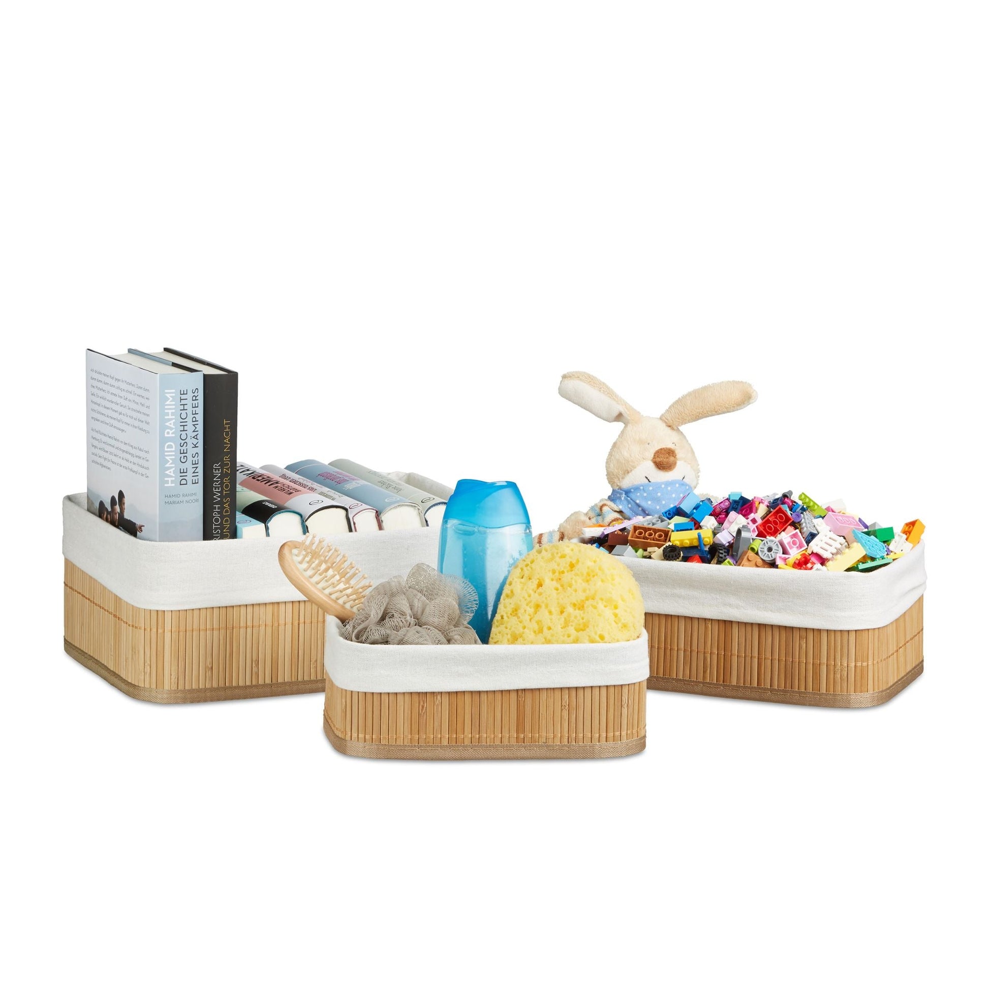 Regalkorb Set Bambus dreiteilig Weiss-Hellbraun von Relaxdays
