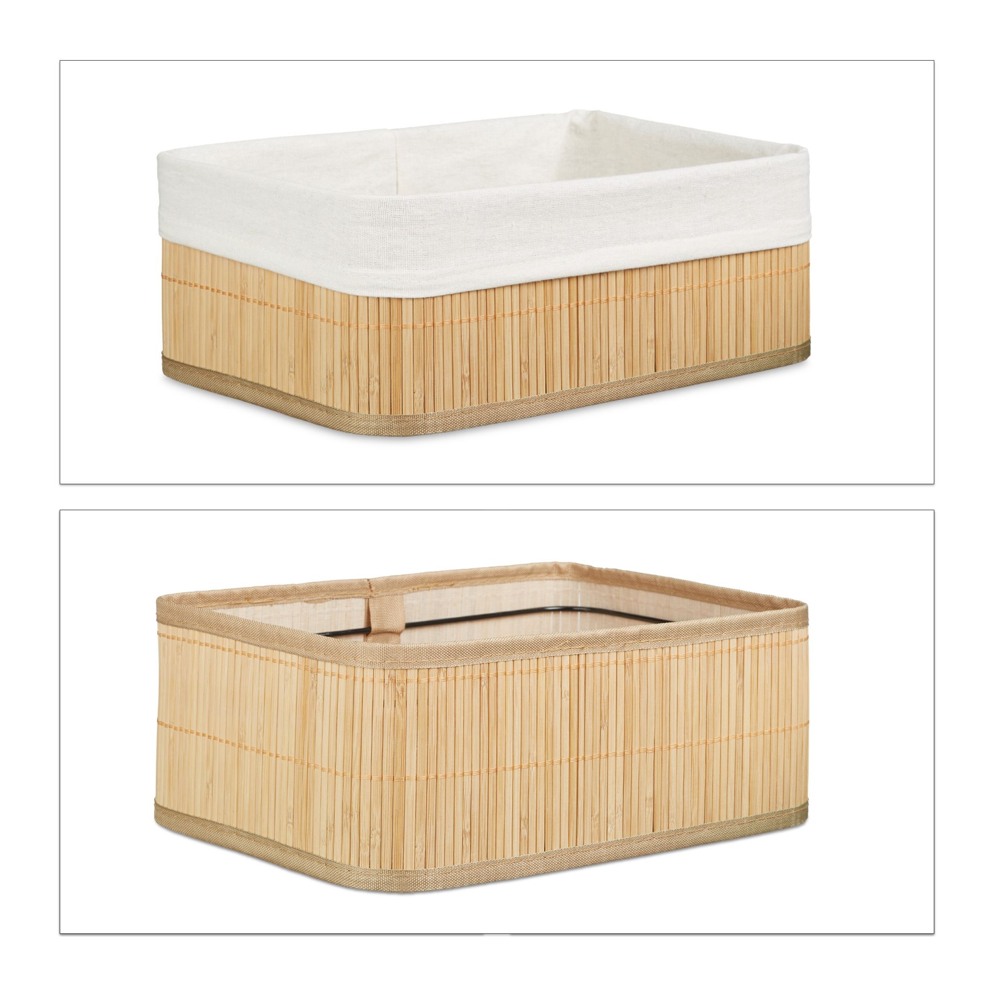 Regalkorb Set Bambus dreiteilig Weiss-Hellbraun von Relaxdays