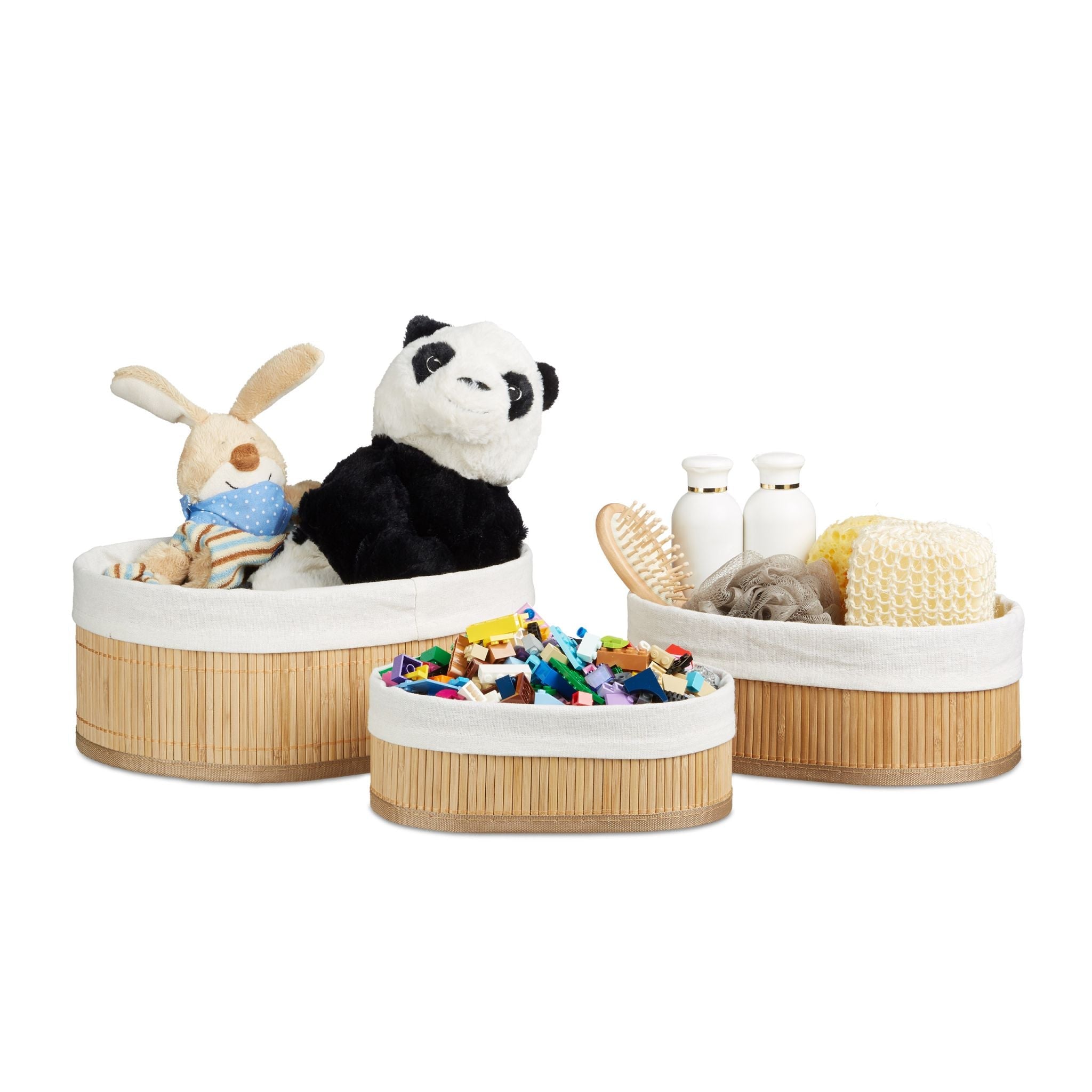 Regalkorb Set Bambus dreiteilig Weiss-Hellbraun von Relaxdays