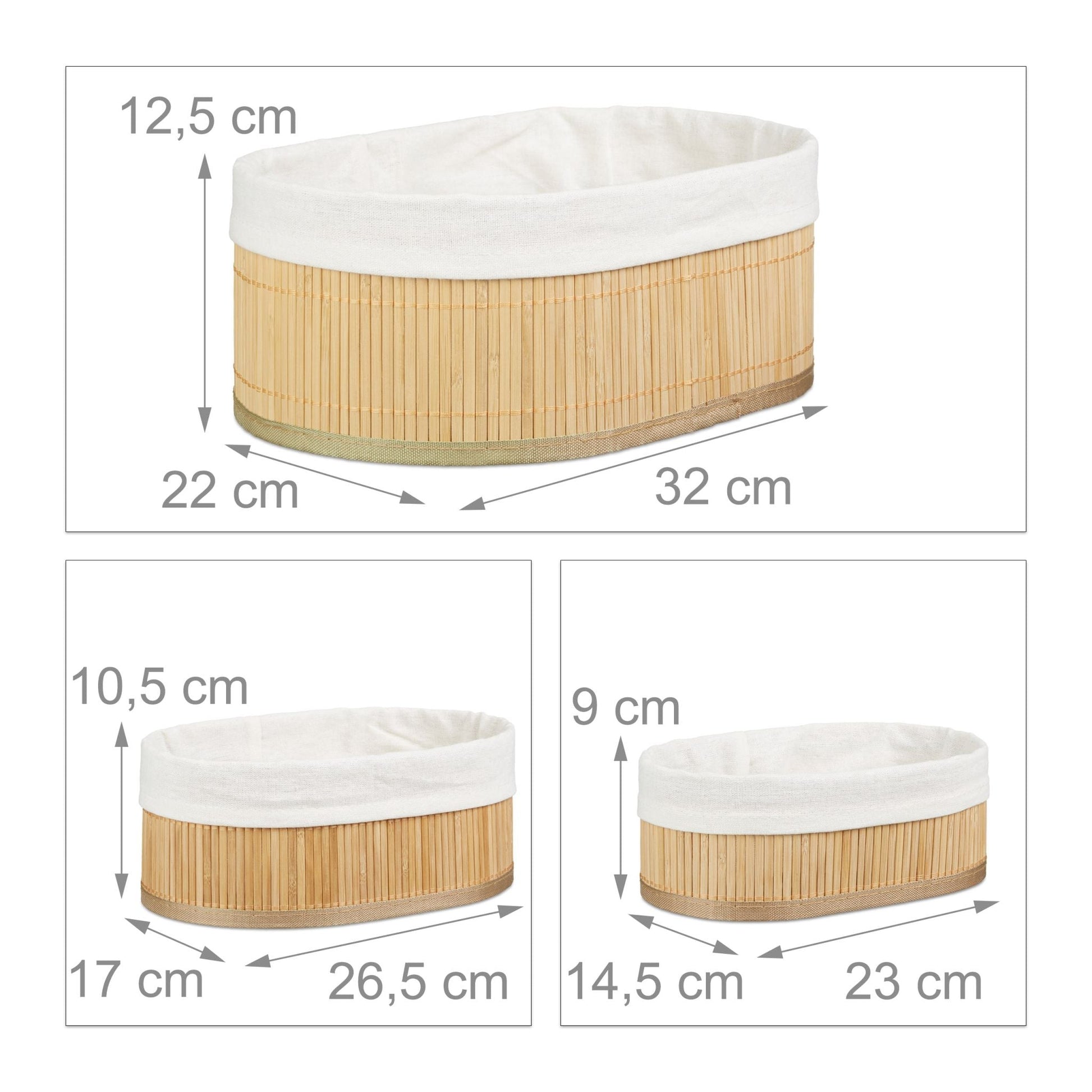 Regalkorb Set Bambus dreiteilig Weiss-Hellbraun von Relaxdays