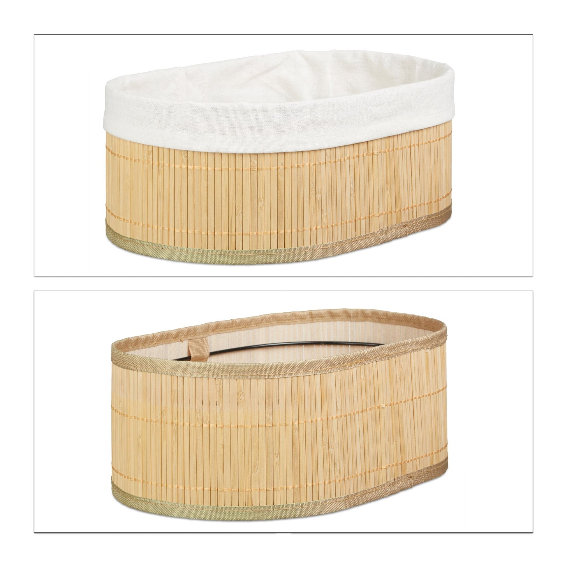 Regalkorb Set Bambus dreiteilig Weiss-Hellbraun von Relaxdays