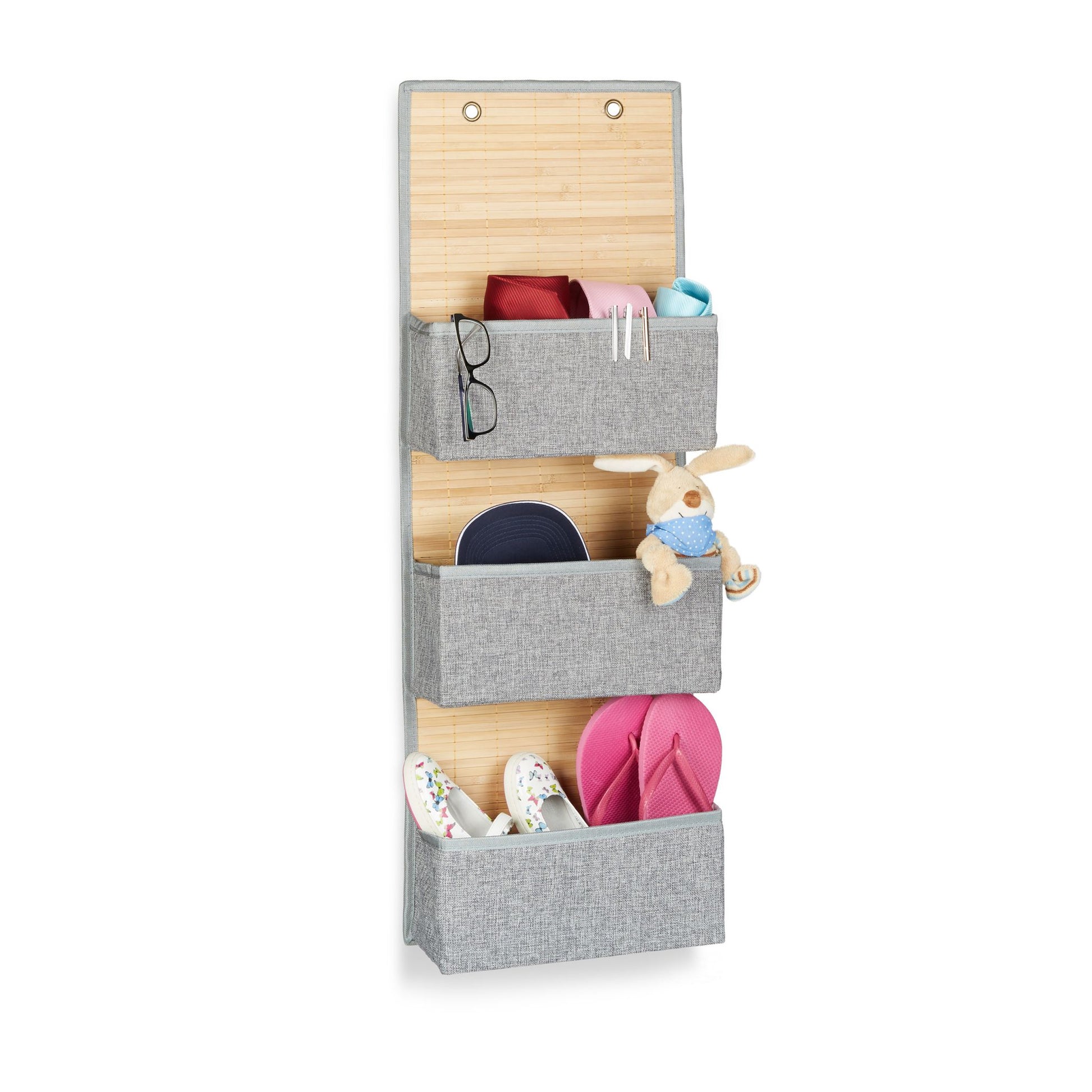 Hängeaufbewahrung Bad für Wand und Tür Hellbraun-Grau von Relaxdays
