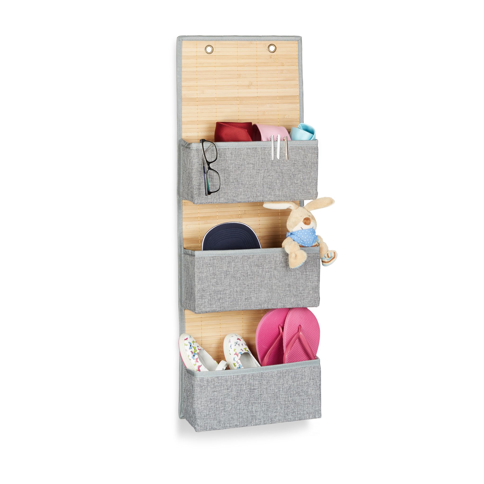 Hängeaufbewahrung Bad für Wand und Tür Hellbraun-Grau von Relaxdays